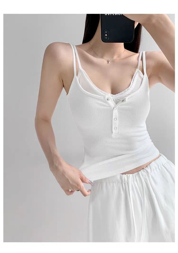 여름 새로운 순수한 욕망 바람 페이크 레이어드 단추 캐미솔 몸매 가꾸기 슬림해 보이는 고정 벨트 가슴 패드 의류 상세 이미지 12