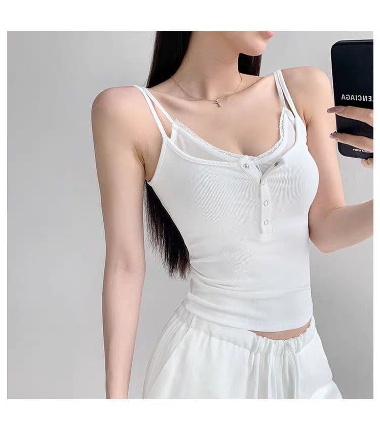 여름 새로운 순수한 욕망 바람 페이크 레이어드 단추 캐미솔 몸매 가꾸기 슬림해 보이는 고정 벨트 가슴 패드 의류 상세 이미지 13