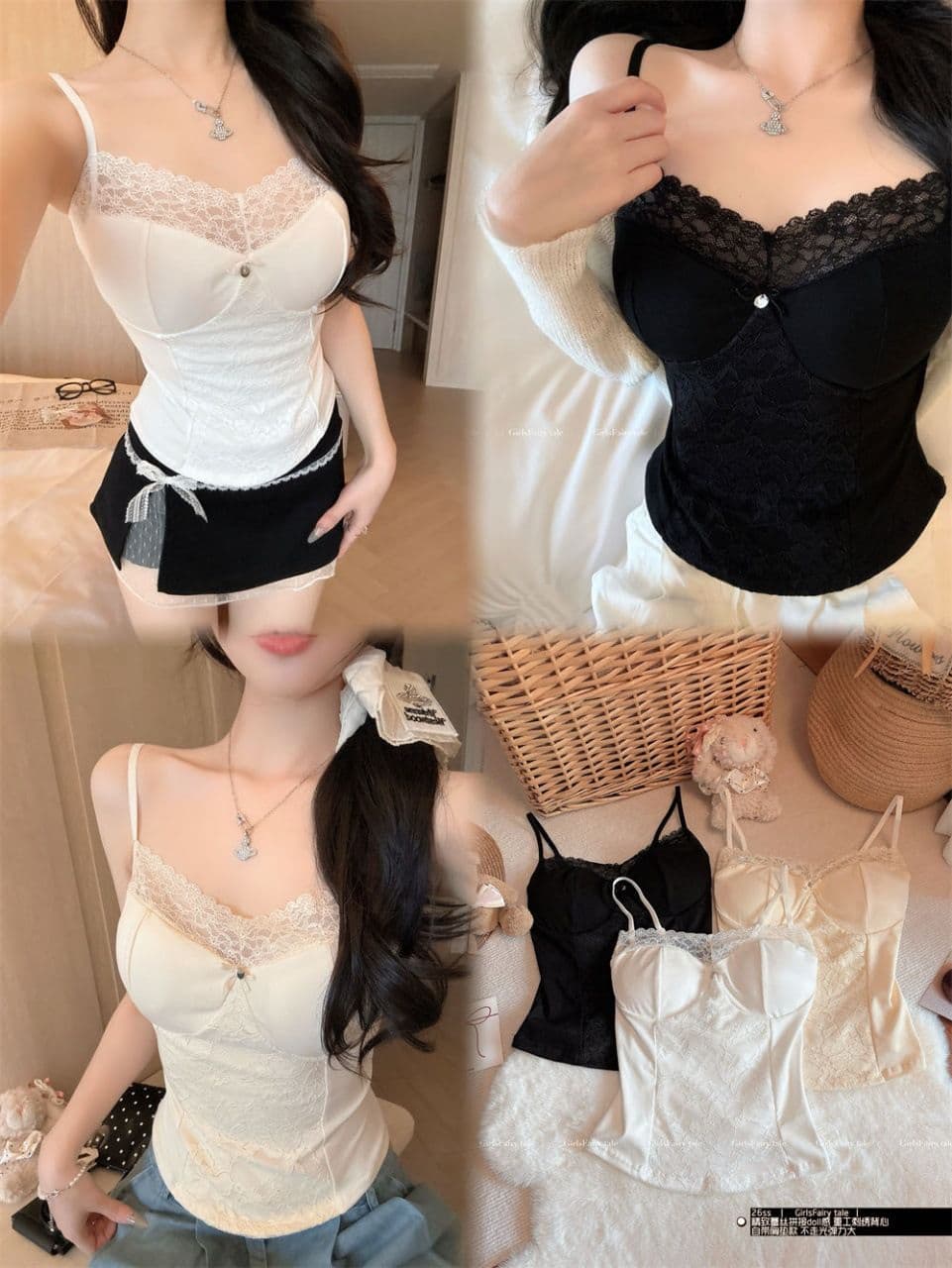 여름 새로운 순수한 욕망 바람 레이스 레이스 패치워크 캐미솔 몸매 가꾸기 원피스 벨트 가슴 패드 여성 상세 이미지 3