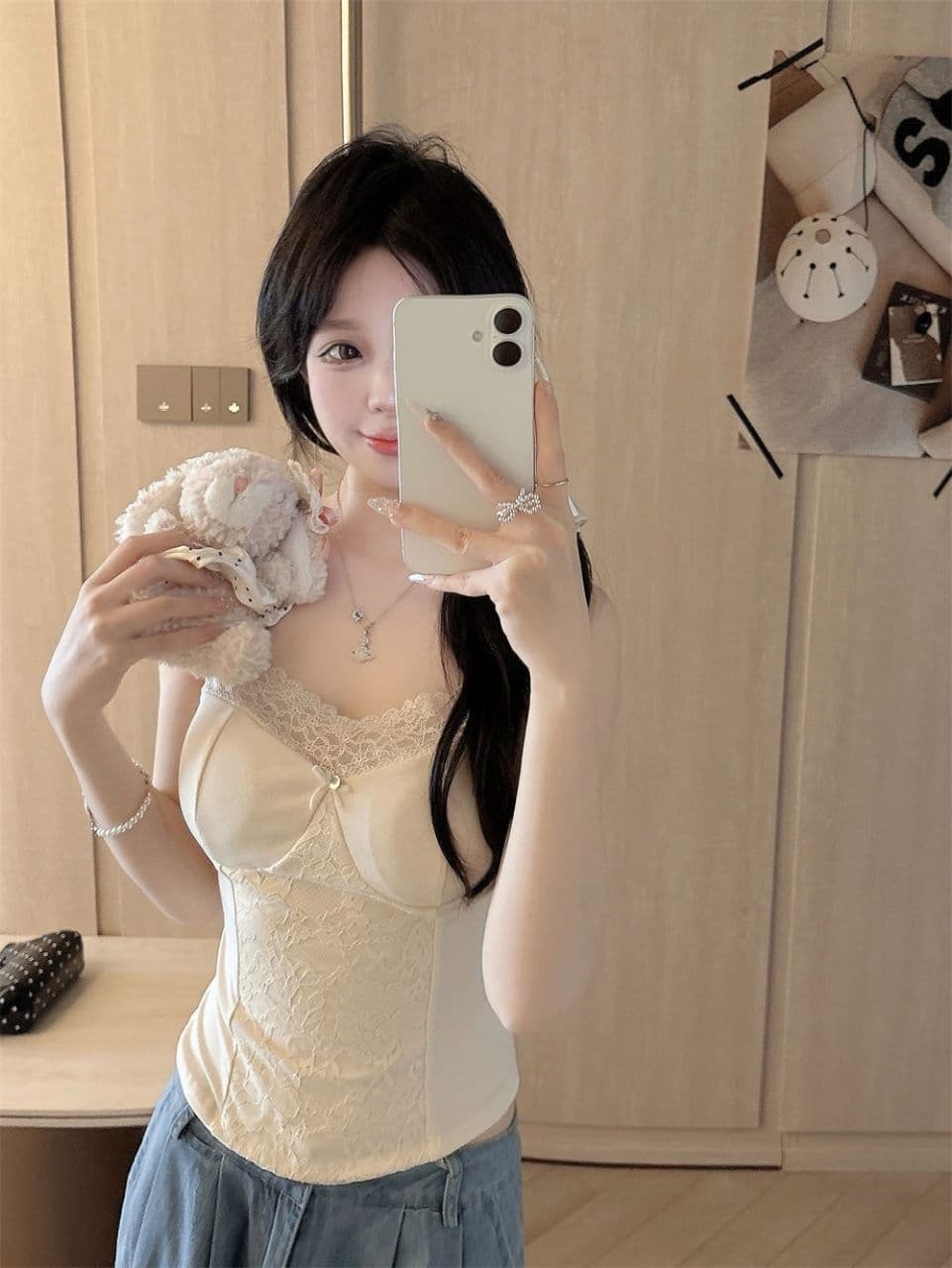 여름 새로운 순수한 욕망 바람 레이스 레이스 패치워크 캐미솔 몸매 가꾸기 원피스 벨트 가슴 패드 여성 상세 이미지 8
