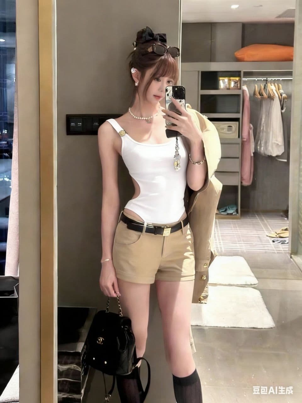여름 새로운 핫걸 바람 금속 단추 장식 올인원 조끼 몸매 가꾸기 슬림해 보이는 고정 벨트 가슴 패드 여성 상세 이미지 11