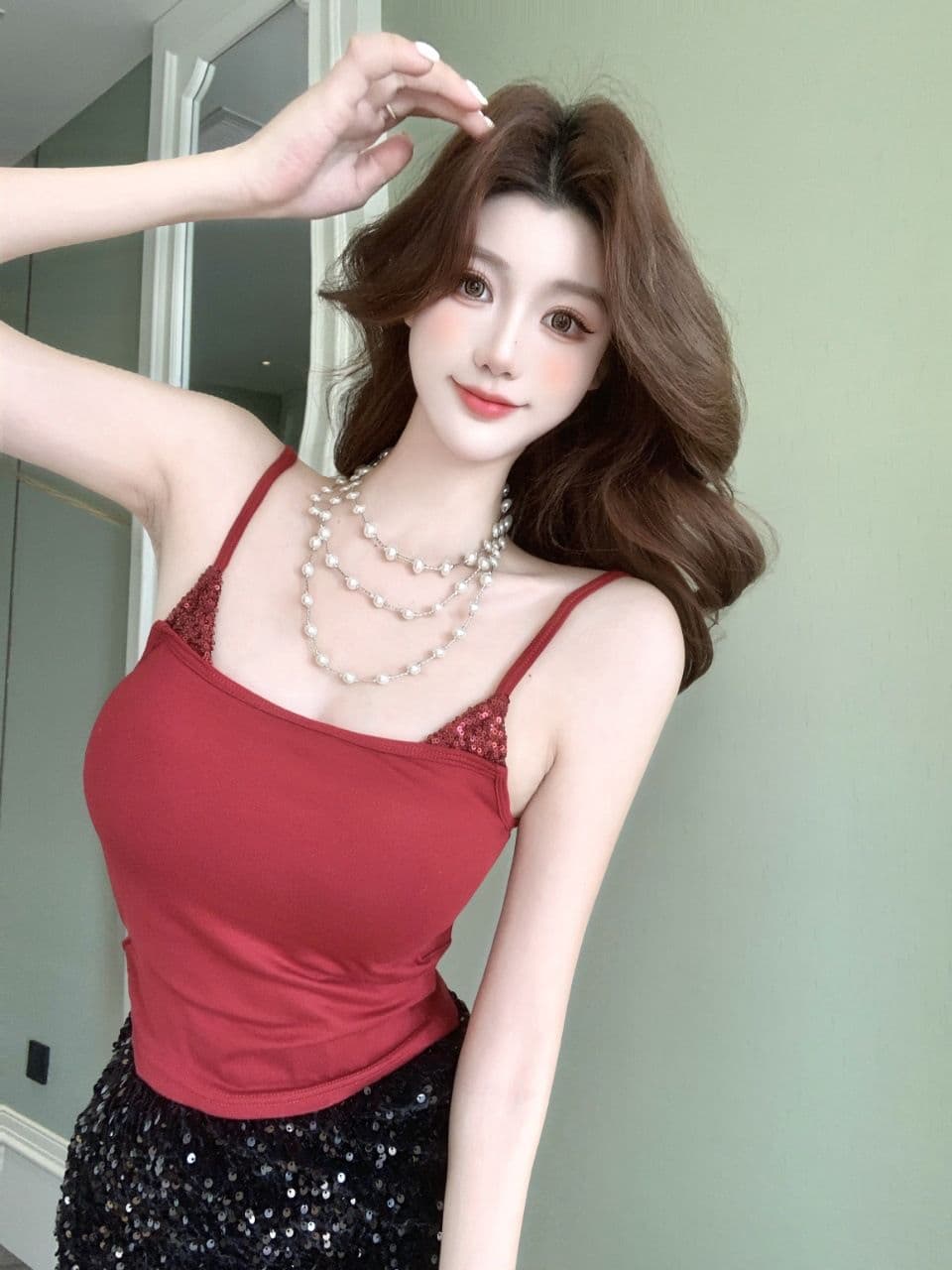 여름 새로운 핫걸 바람 스팽글 패치워크 캐미솔 몸매 가꾸기 슬림해 보이는 여성 고정 벨트 가슴 패드 의류 상세 이미지 2