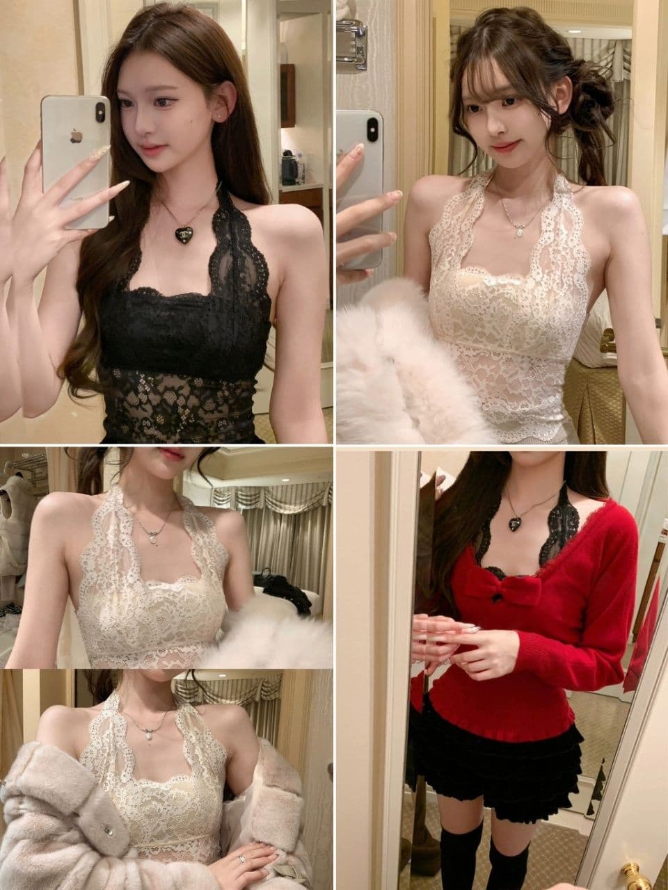 여름 주름 가슴 종류 행침 목 레이스업 레이스 조끼 섹시함 백리스 몸매 가꾸기 다용도 슬림해 보이는 슬립 여성 상세 이미지 1