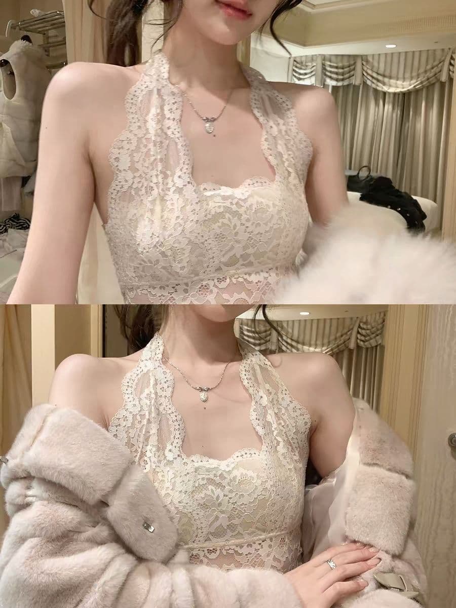 여름 주름 가슴 종류 행침 목 레이스업 레이스 조끼 섹시함 백리스 몸매 가꾸기 다용도 슬림해 보이는 슬립 여성 상세 이미지 4