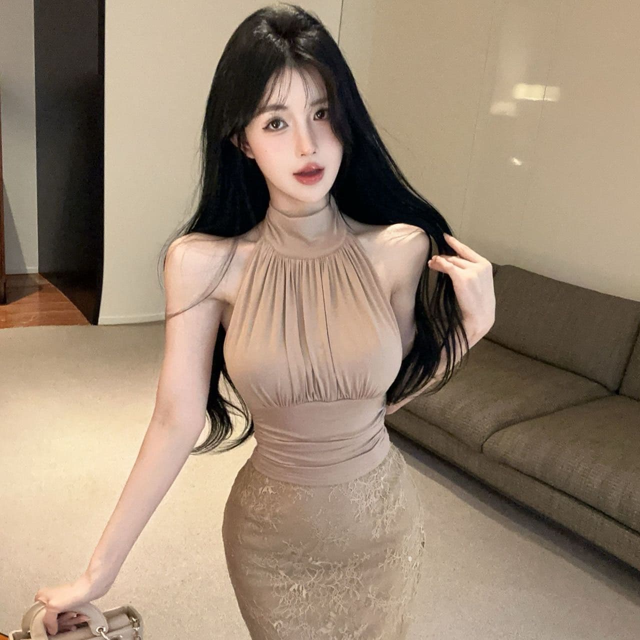 반하이넥 행침 목 캐미솔 가을 겨울 순수한 욕망 섹시함 튜브탑 허리 수축 켜기 벨트 가슴 패드 기본 셔츠 인사이드 가져 가라. 상세 이미지 17