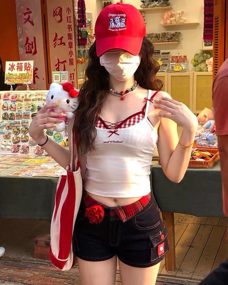 레이스 체크무늬 캐미솔 두 조각 여성 세트 여름 외출용 인사이드 가져 가라. 벨트 가슴 패드 해변가 착용 가져 가라. 아름다움 뒤로 황색 맨위 상세 이미지 10
