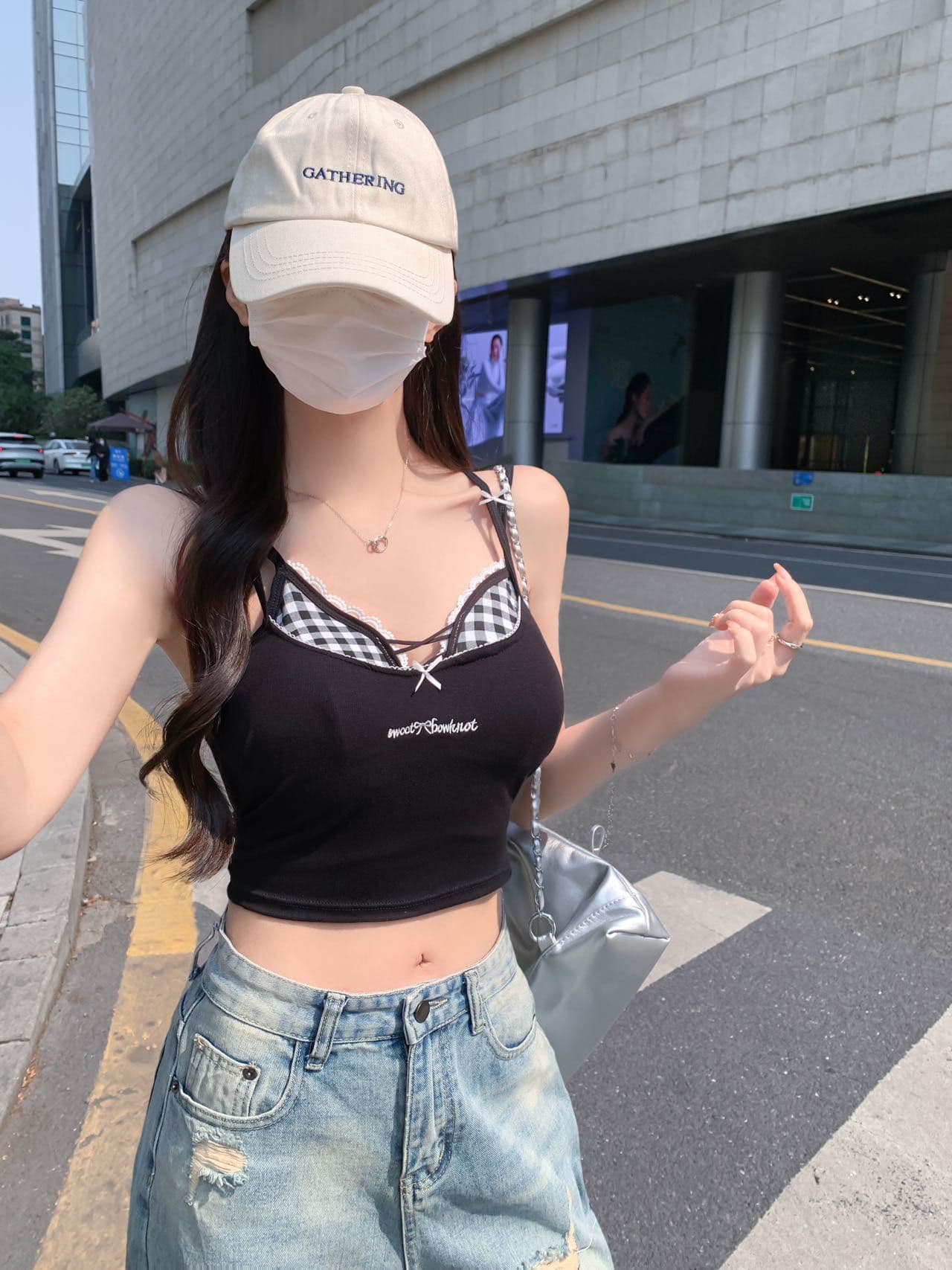 레이스 체크무늬 캐미솔 두 조각 여성 세트 여름 외출용 인사이드 가져 가라. 벨트 가슴 패드 해변가 착용 가져 가라. 아름다움 뒤로 황색 맨위 상세 이미지 21