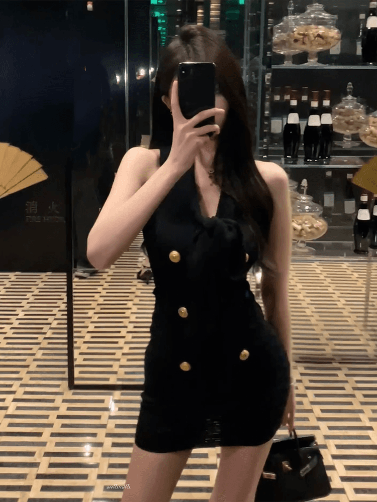 봄 여름 작은 샤넬 스타일 민소매 니트 여성 드레스 순수한 욕망 품격 감정 핫걸 타이트 스커트 짧은 치마 상세 이미지 2