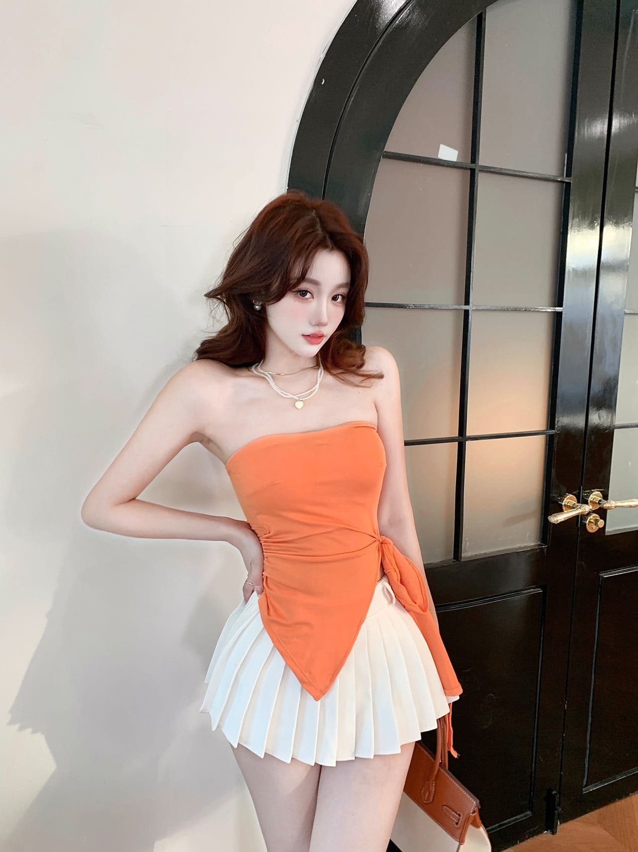달콤한 핫걸 불규칙 허리 수축 단색 튜브탑 조끼 새로운 아메리칸 레트로 몸매 가꾸기 아름다움 뒤쪽에 의류 상세 이미지 4