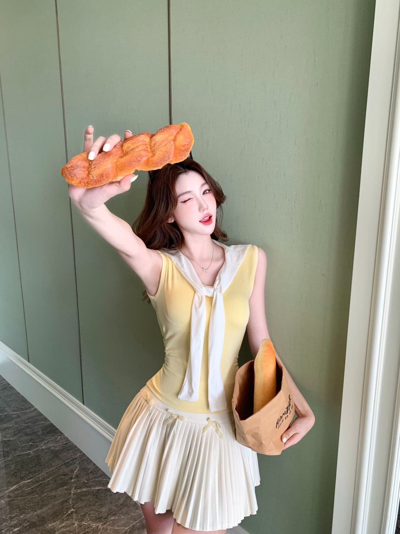 학원 스타일 해군 칼라 배색 레이스업 민소매 조끼 여성 인사이드 가져 가라. 외출용 벨트 가슴 패드 몸매 가꾸기 맨위 상세 이미지 11