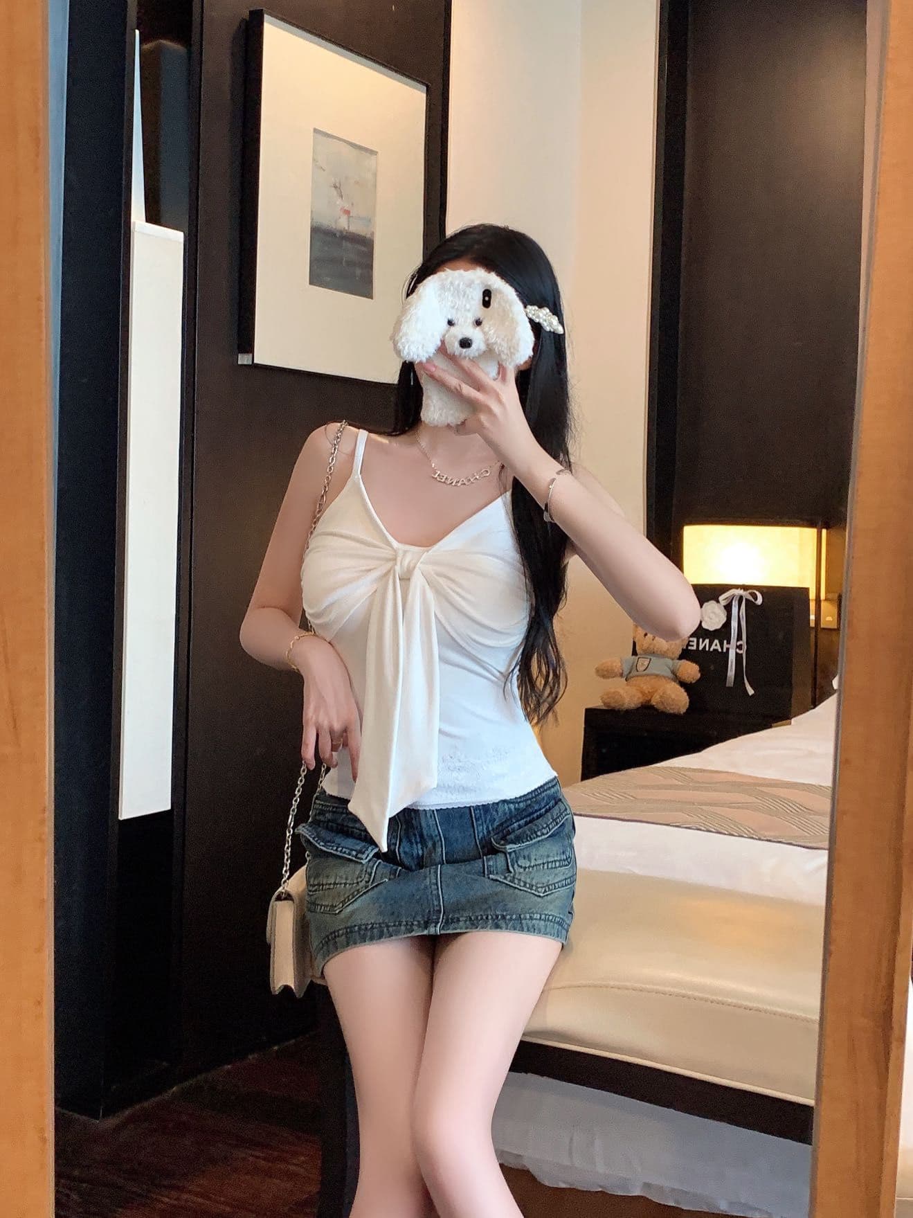새로운 아메리칸 핫걸 단색 슬립 맨위 인사이드 가져 가라. 핫걸 새로운 나비 매듭 슬립 상세 이미지 21