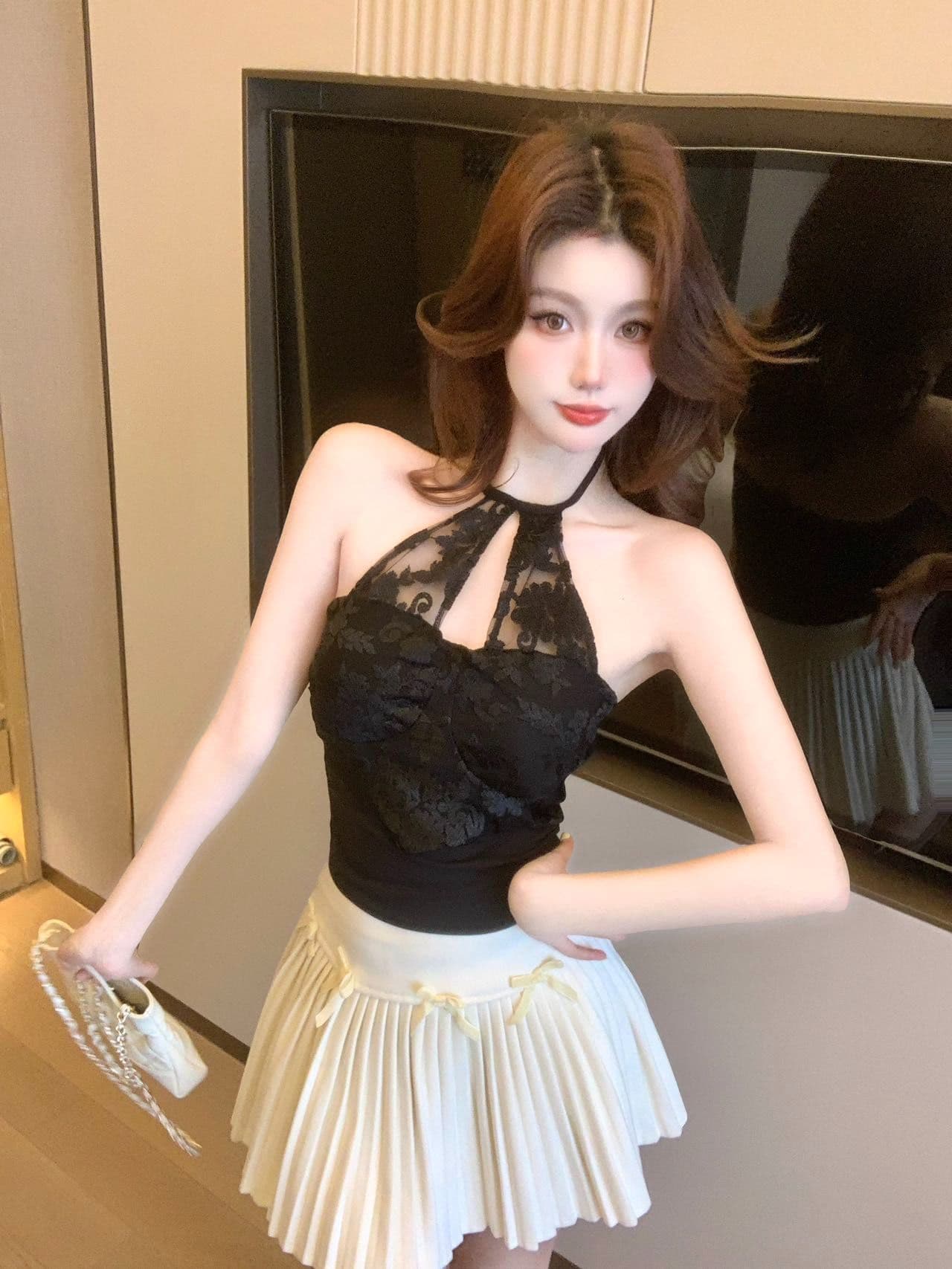 레이스 행침 목 캐미솔 외출용 벨트 가슴 패드 섹시함 핫걸 순수한 욕망 인사이드 가져 가라. 기본 셔츠 맨위 상세 이미지 20