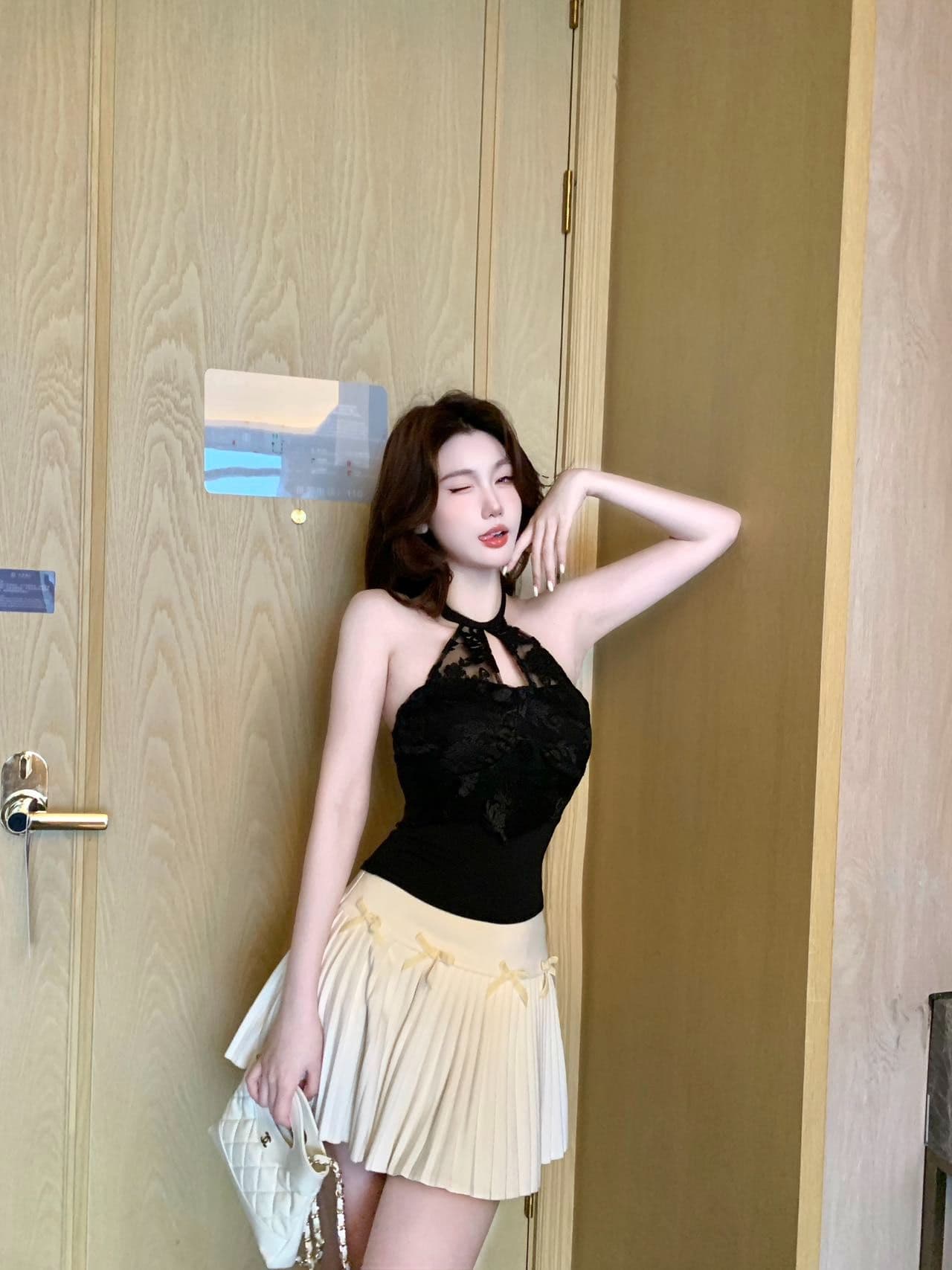 레이스 행침 목 캐미솔 외출용 벨트 가슴 패드 섹시함 핫걸 순수한 욕망 인사이드 가져 가라. 기본 셔츠 맨위 상세 이미지 21
