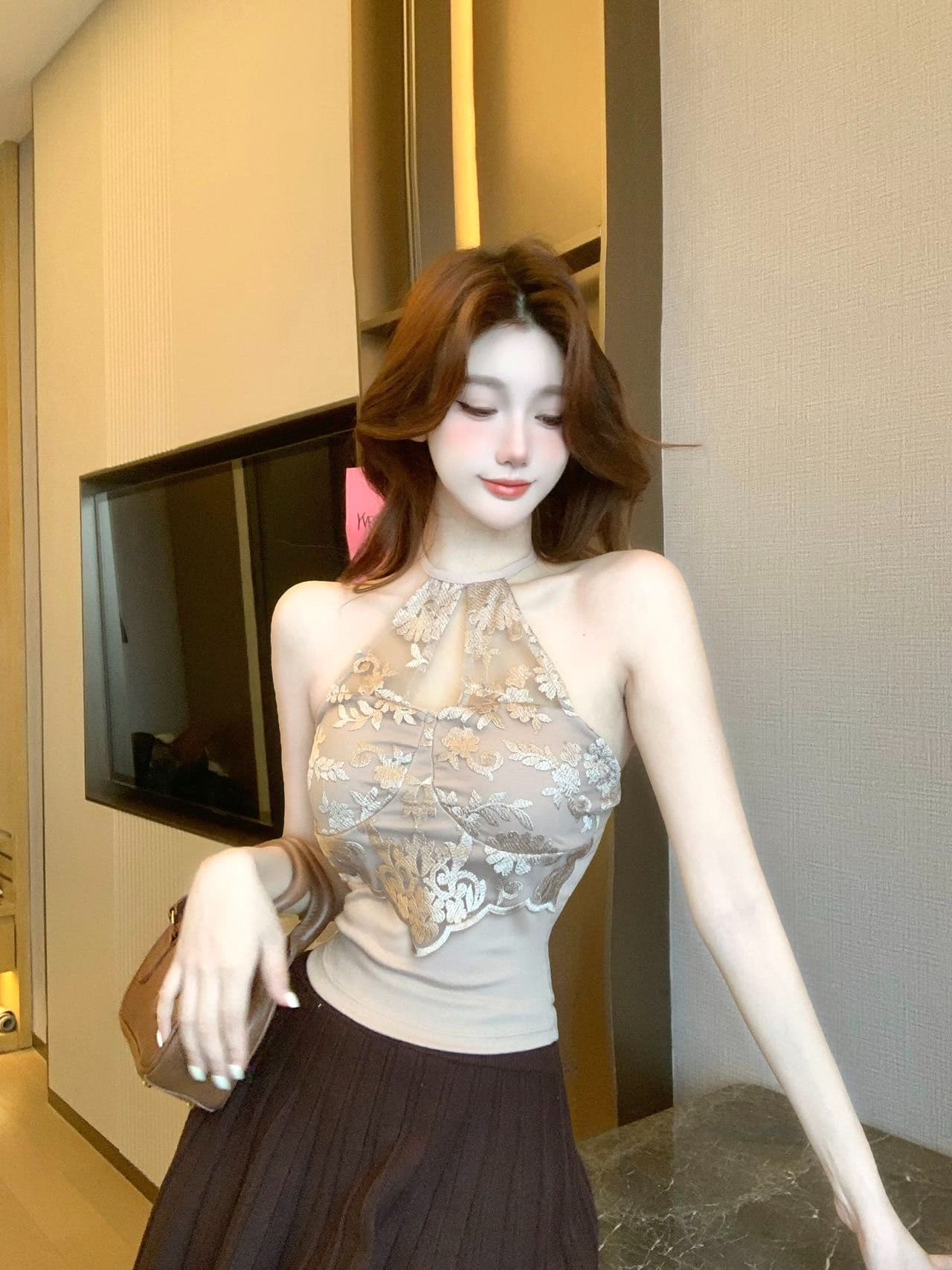 레이스 행침 목 캐미솔 외출용 벨트 가슴 패드 섹시함 핫걸 순수한 욕망 인사이드 가져 가라. 기본 셔츠 맨위 상세 이미지 31