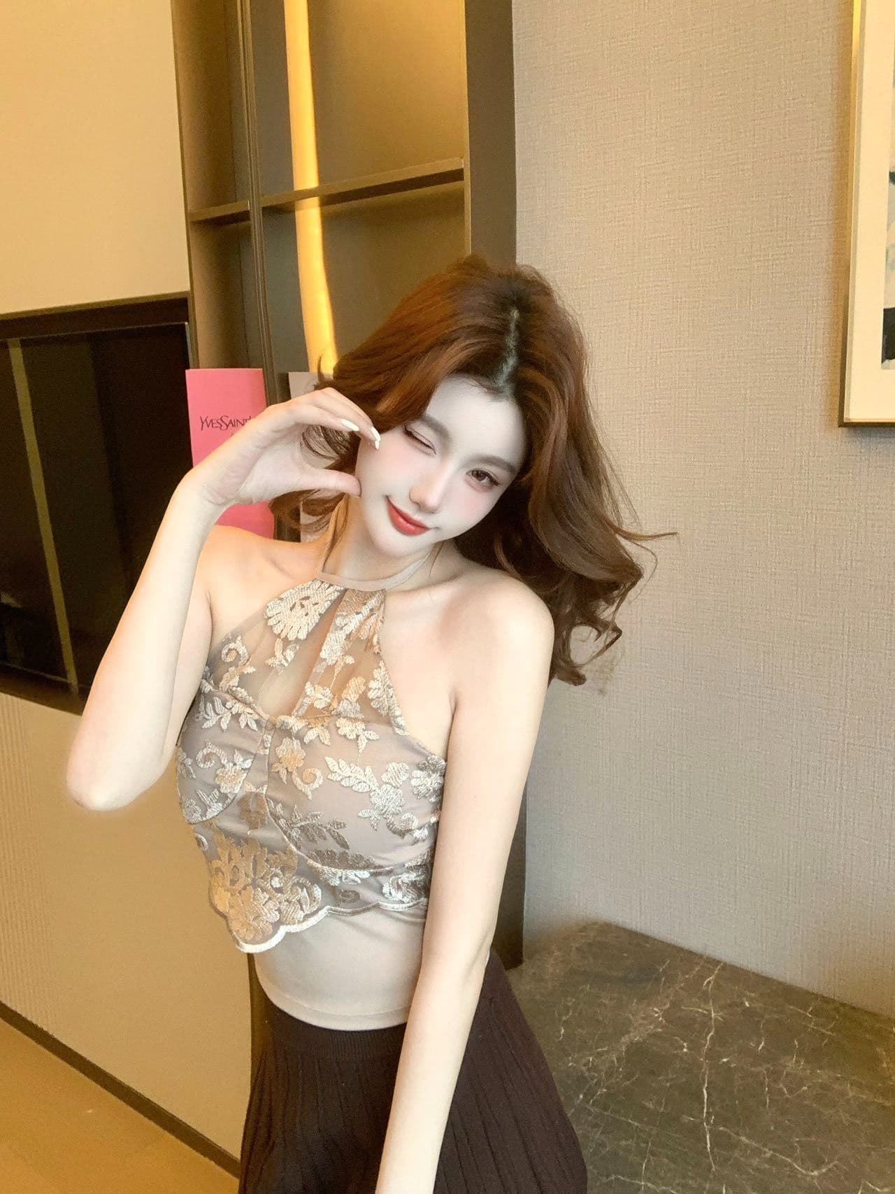 레이스 행침 목 캐미솔 외출용 벨트 가슴 패드 섹시함 핫걸 순수한 욕망 인사이드 가져 가라. 기본 셔츠 맨위 상세 이미지 32