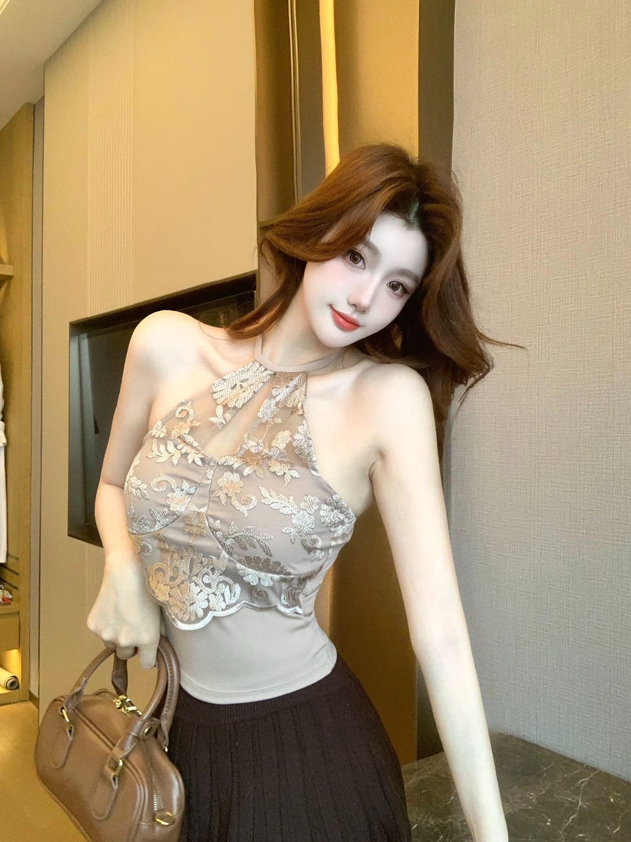 레이스 행침 목 캐미솔 외출용 벨트 가슴 패드 섹시함 핫걸 순수한 욕망 인사이드 가져 가라. 기본 셔츠 맨위 상세 이미지 38