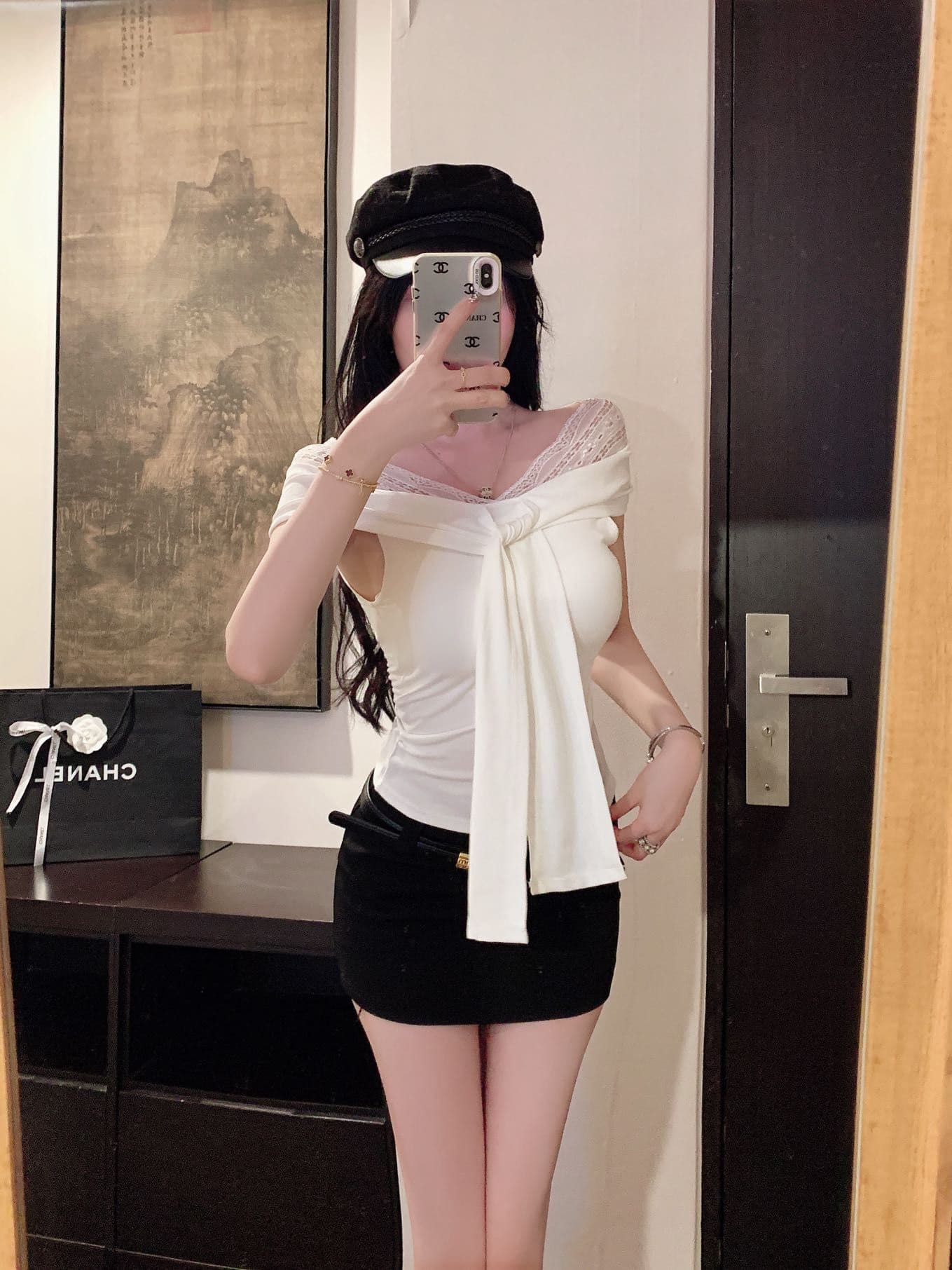 순수한 욕망 바람 레이스 조각 반팔 여성 의류 여름 작은 대중 디자인 센스 허리 수축 티셔츠 스트랩 V넥 맨위 상세 이미지 23