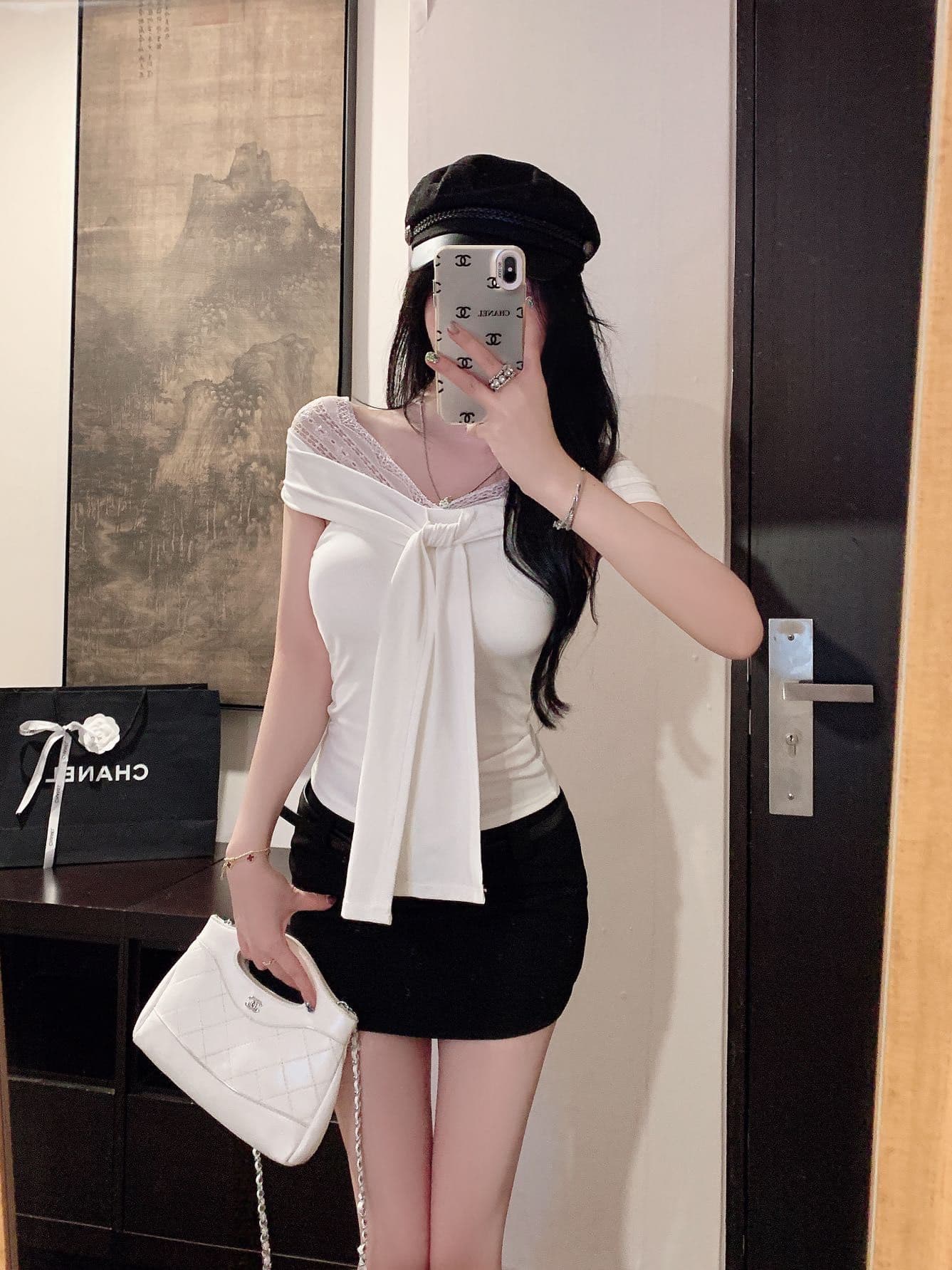 순수한 욕망 바람 레이스 조각 반팔 여성 의류 여름 작은 대중 디자인 센스 허리 수축 티셔츠 스트랩 V넥 맨위 상세 이미지 24