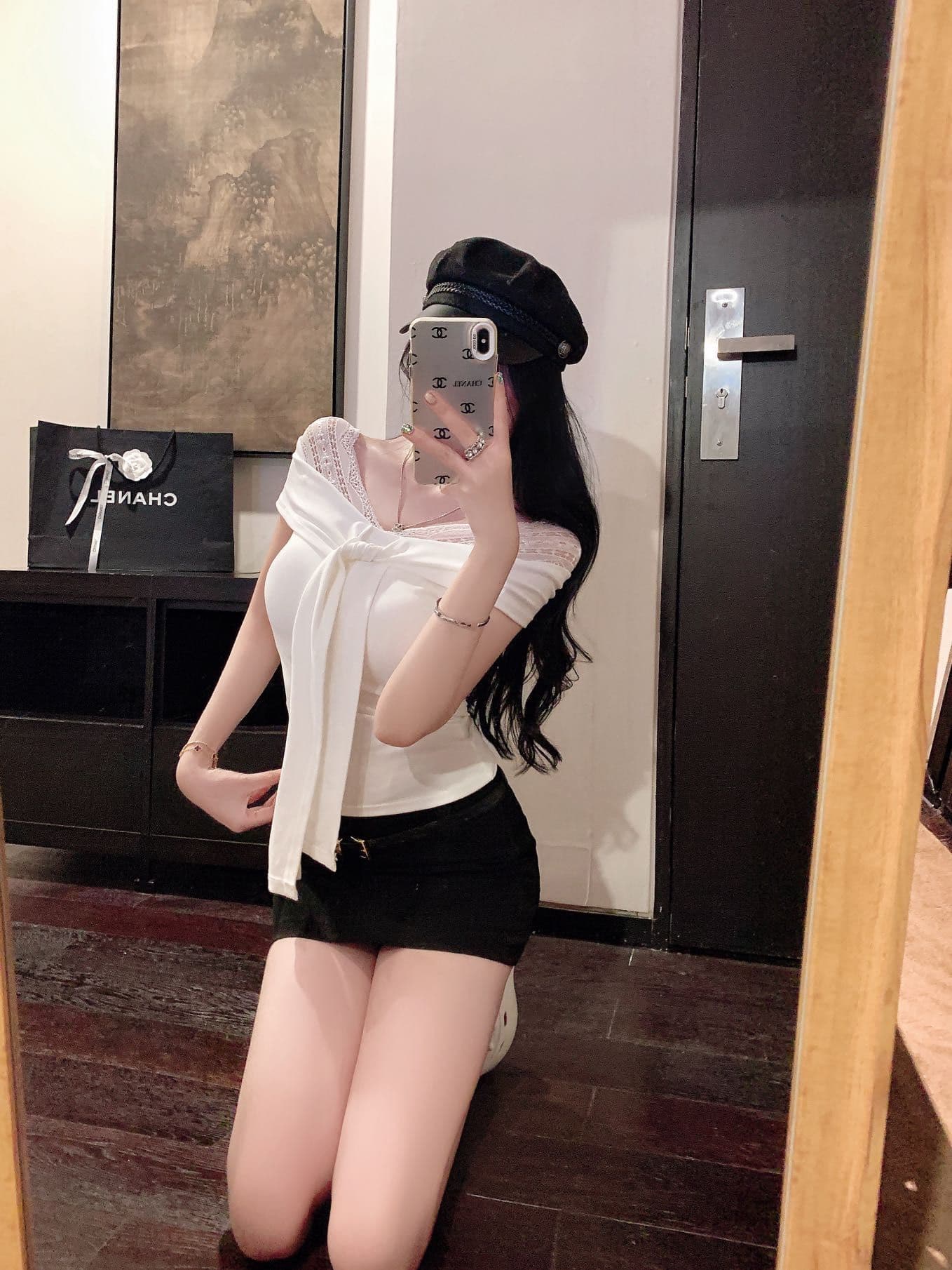 순수한 욕망 바람 레이스 조각 반팔 여성 의류 여름 작은 대중 디자인 센스 허리 수축 티셔츠 스트랩 V넥 맨위 상세 이미지 25