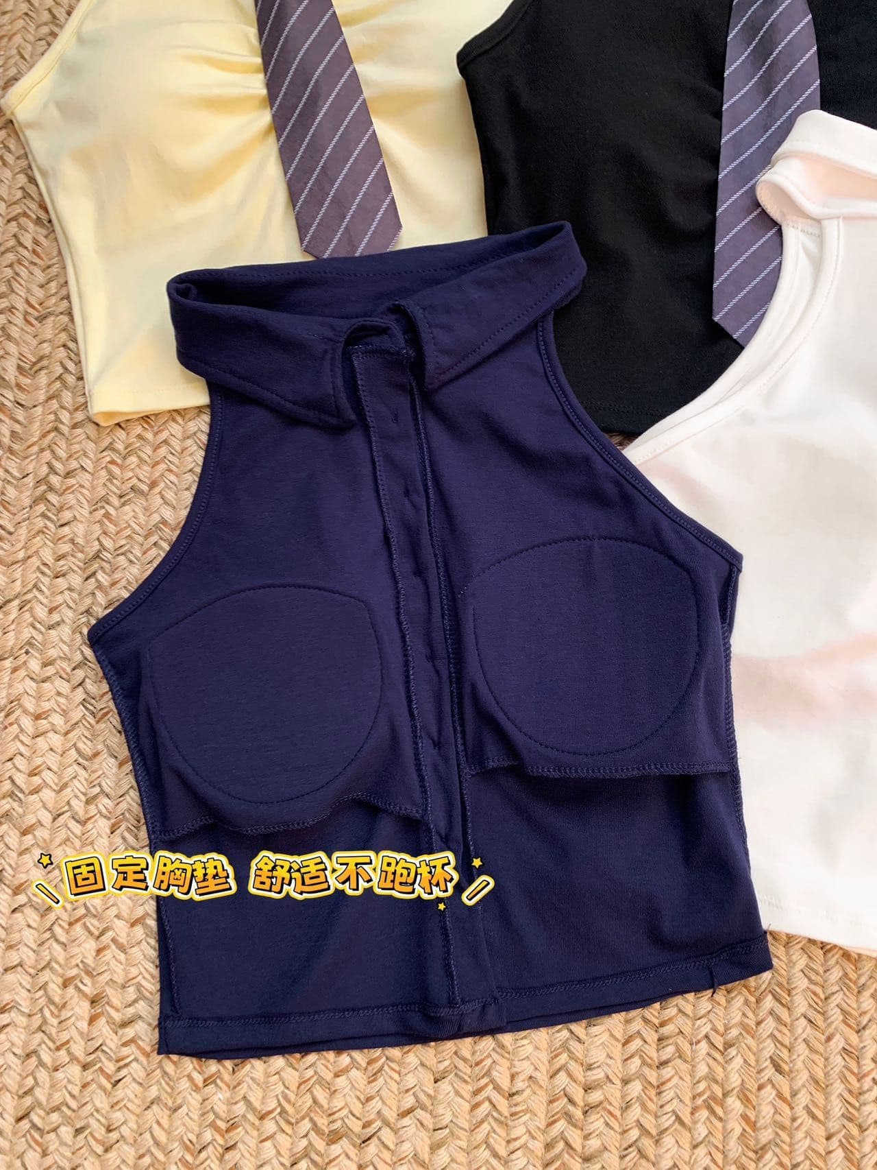 polo 체크무늬 넥타이 조끼 벨트 가슴 패드 학원 스타일 연령 감소 페이크 레이어드 민소매 티셔츠 여성 상세 이미지 3