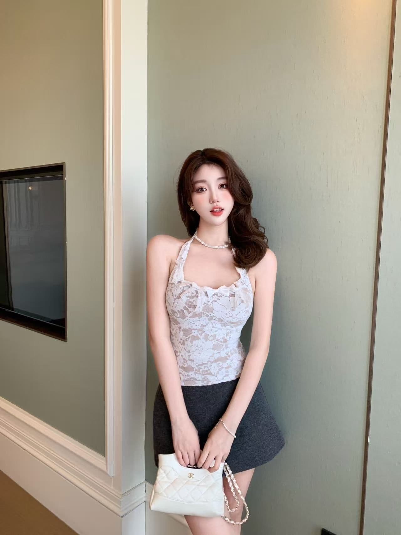 깃털 레이스 나비 매듭 행침 목 아름다움 뒤로 캐미솔 상세 이미지 1