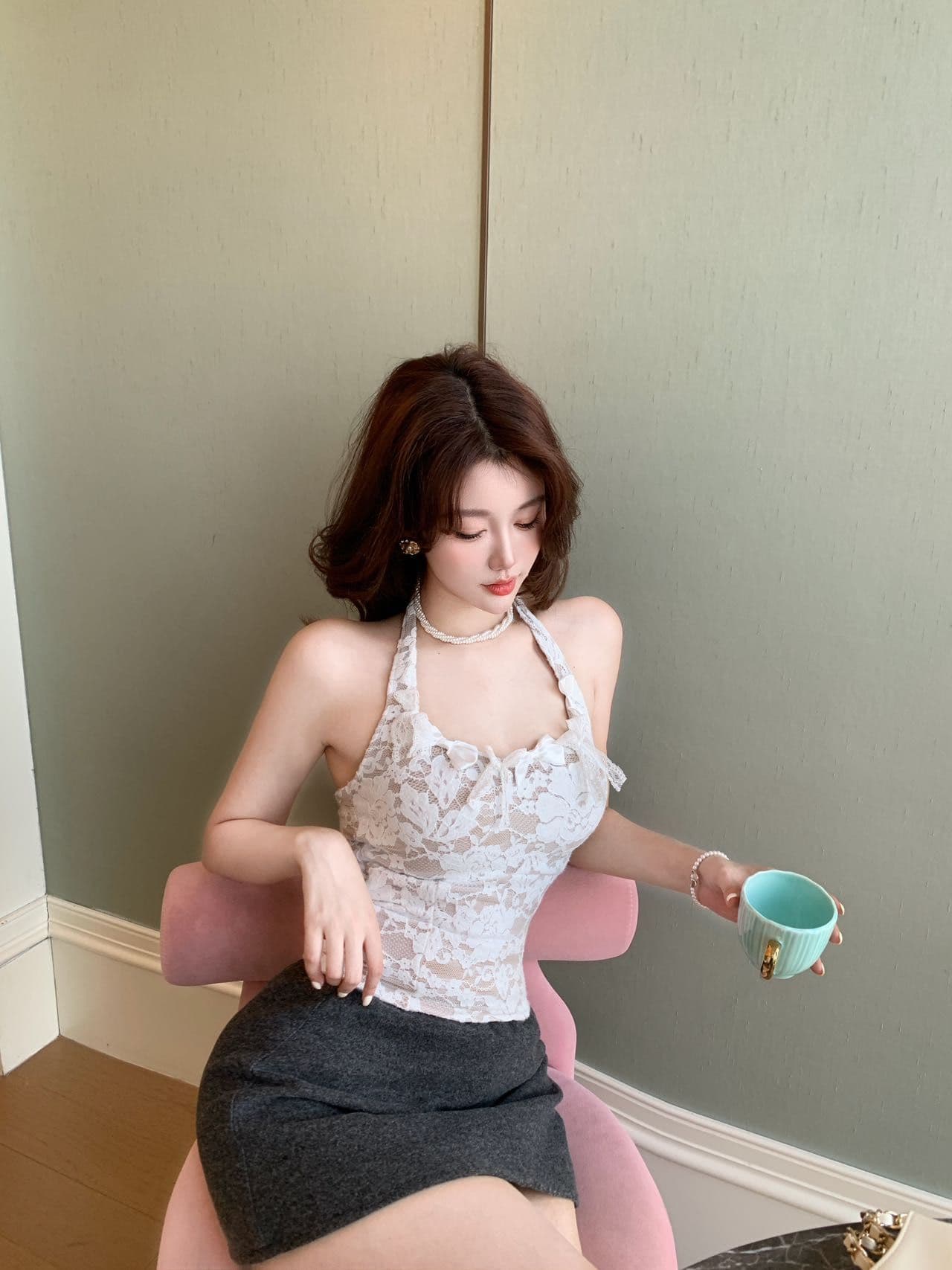 깃털 레이스 나비 매듭 행침 목 아름다움 뒤로 캐미솔 상세 이미지 2