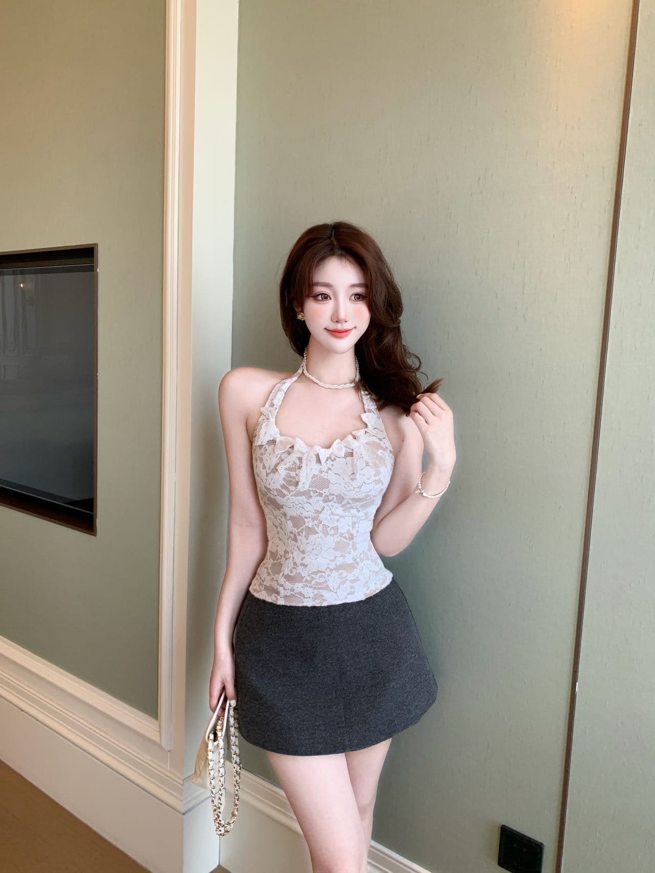 깃털 레이스 나비 매듭 행침 목 아름다움 뒤로 캐미솔 상세 이미지 3