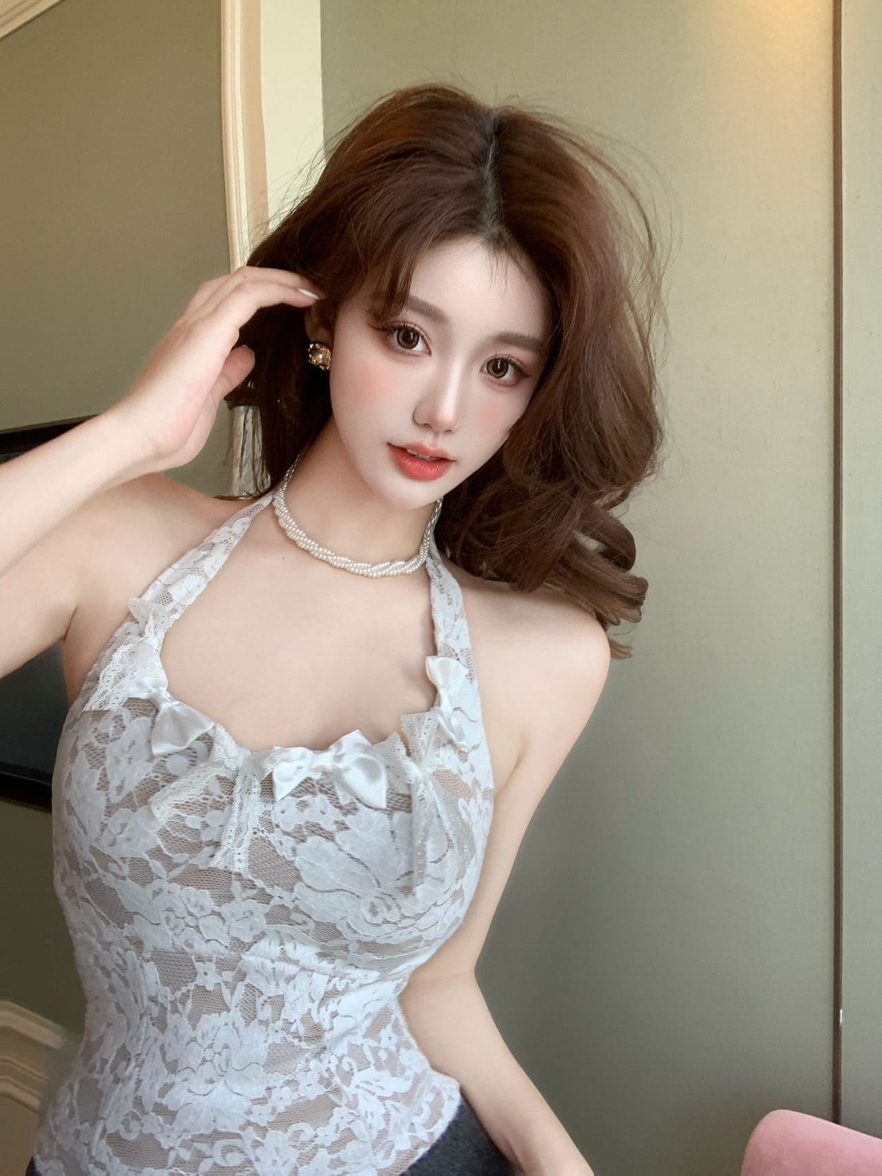 깃털 레이스 나비 매듭 행침 목 아름다움 뒤로 캐미솔 상세 이미지 9