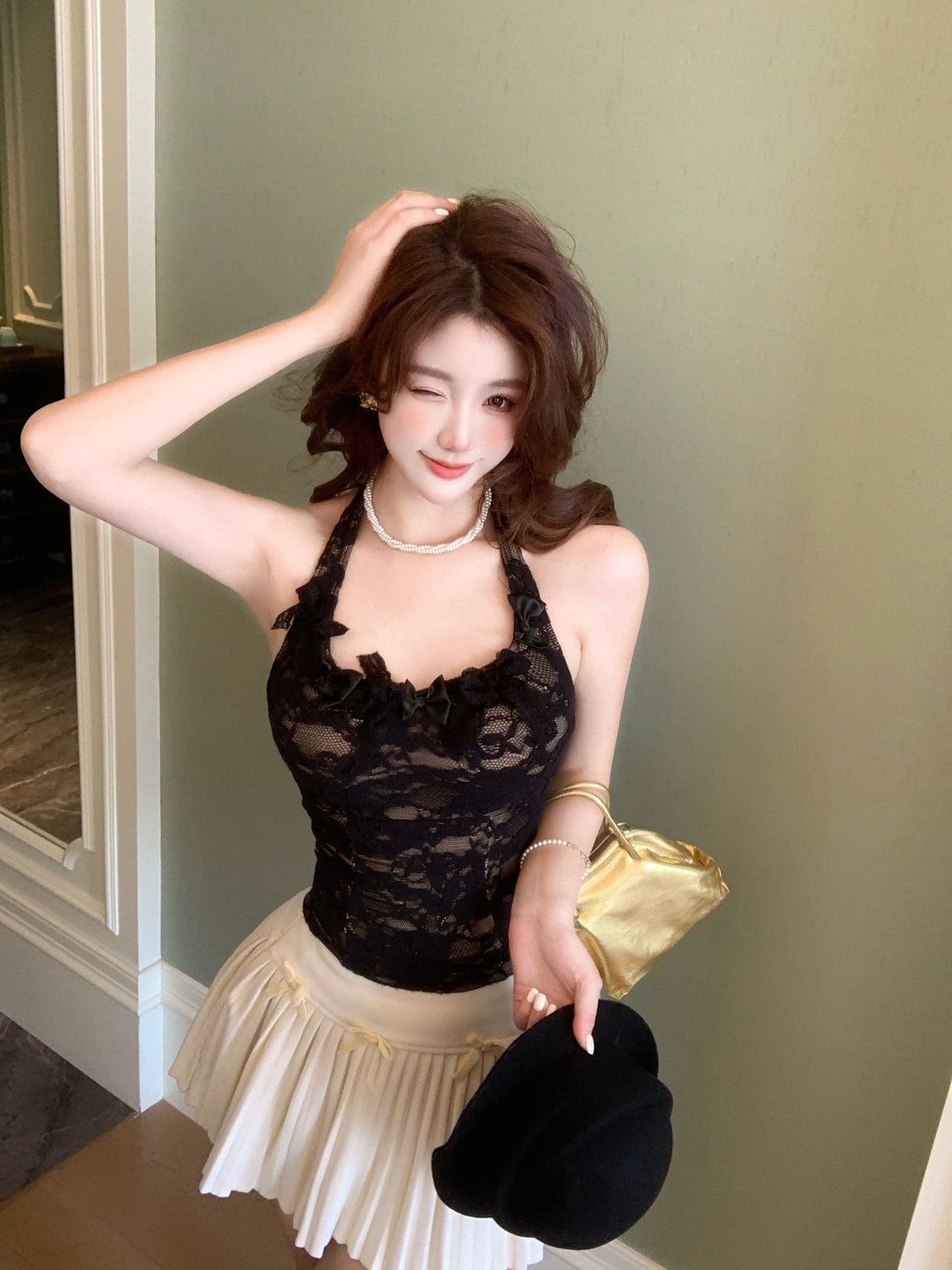 깃털 레이스 나비 매듭 행침 목 아름다움 뒤로 캐미솔 상세 이미지 11