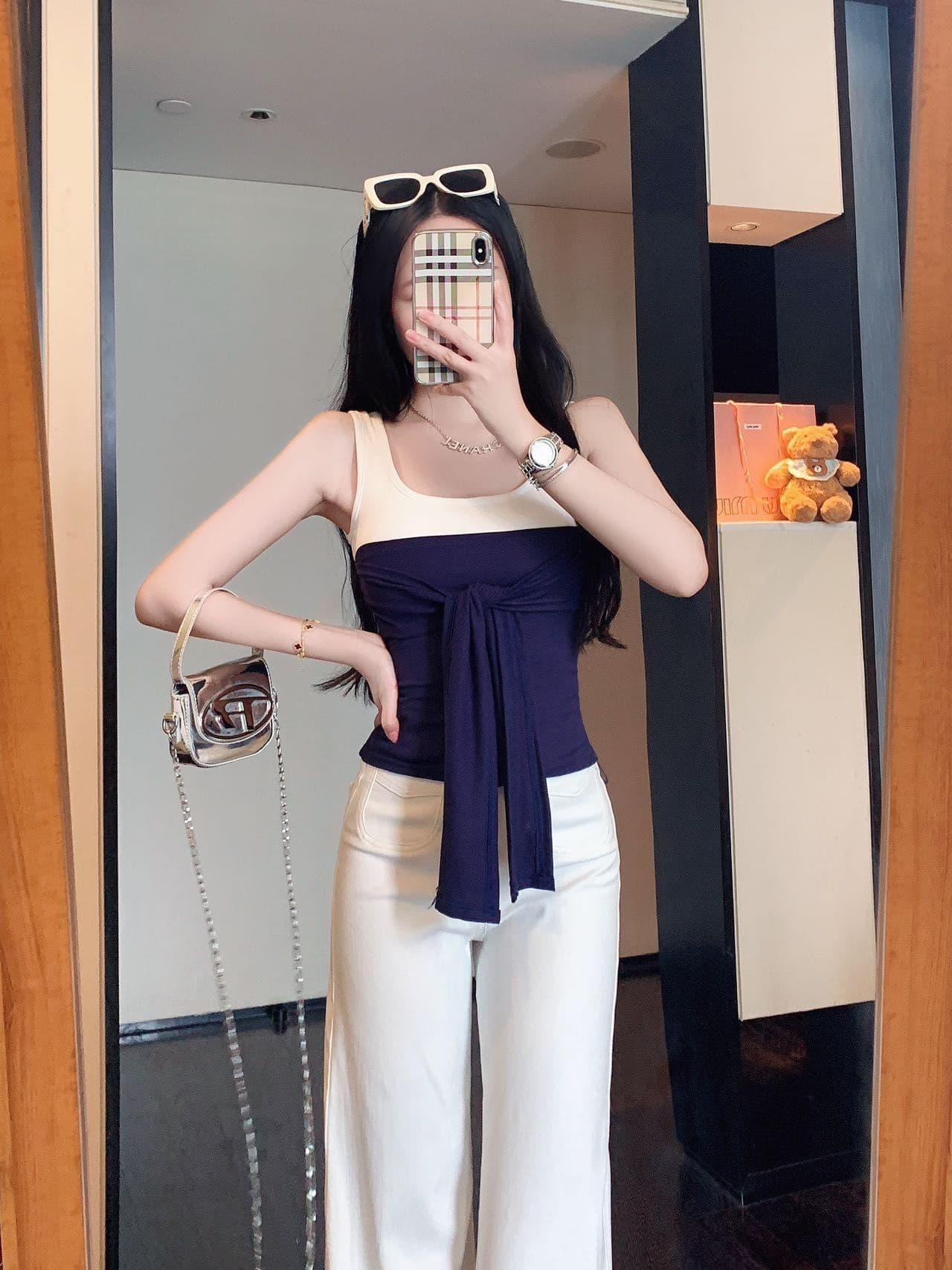 작은 대중 디자인 센스 오프숄더 페이크 레이어드 반팔 티셔츠 여성 여름 레이스업 몸매 가꾸기 슬림해 보이는 쇼트 스타일 맨위 상세 이미지 5