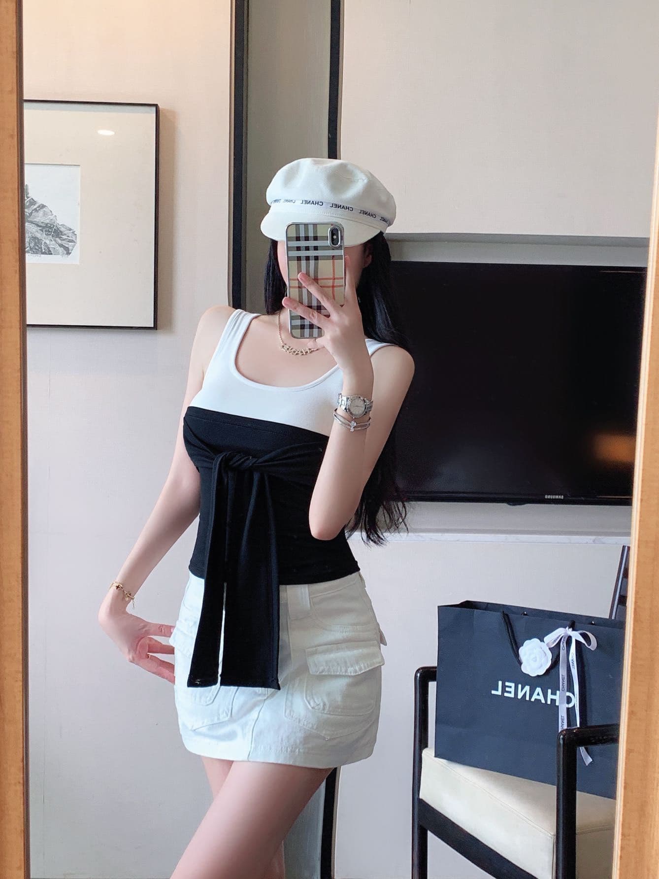 작은 대중 디자인 센스 오프숄더 페이크 레이어드 반팔 티셔츠 여성 여름 레이스업 몸매 가꾸기 슬림해 보이는 쇼트 스타일 맨위 상세 이미지 22