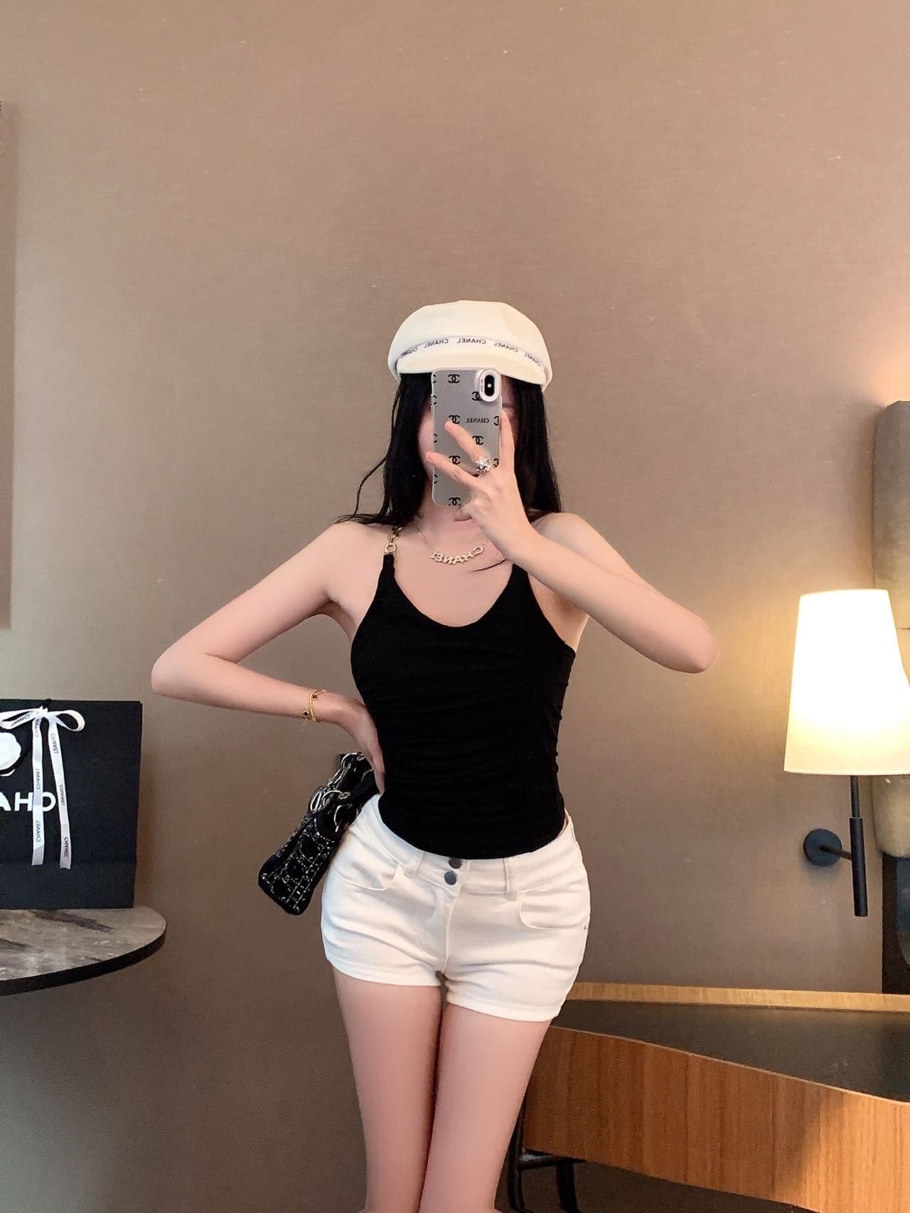 숙녀 체인 행침 목 벨트 가슴 패드 캐미솔 아름다움 뒤로 주름 허리 수축 디자인 센스 맨위 상세 이미지 1