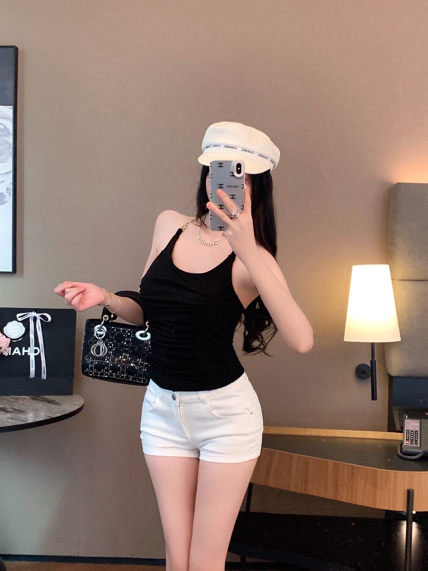 숙녀 체인 행침 목 벨트 가슴 패드 캐미솔 아름다움 뒤로 주름 허리 수축 디자인 센스 맨위 상세 이미지 6