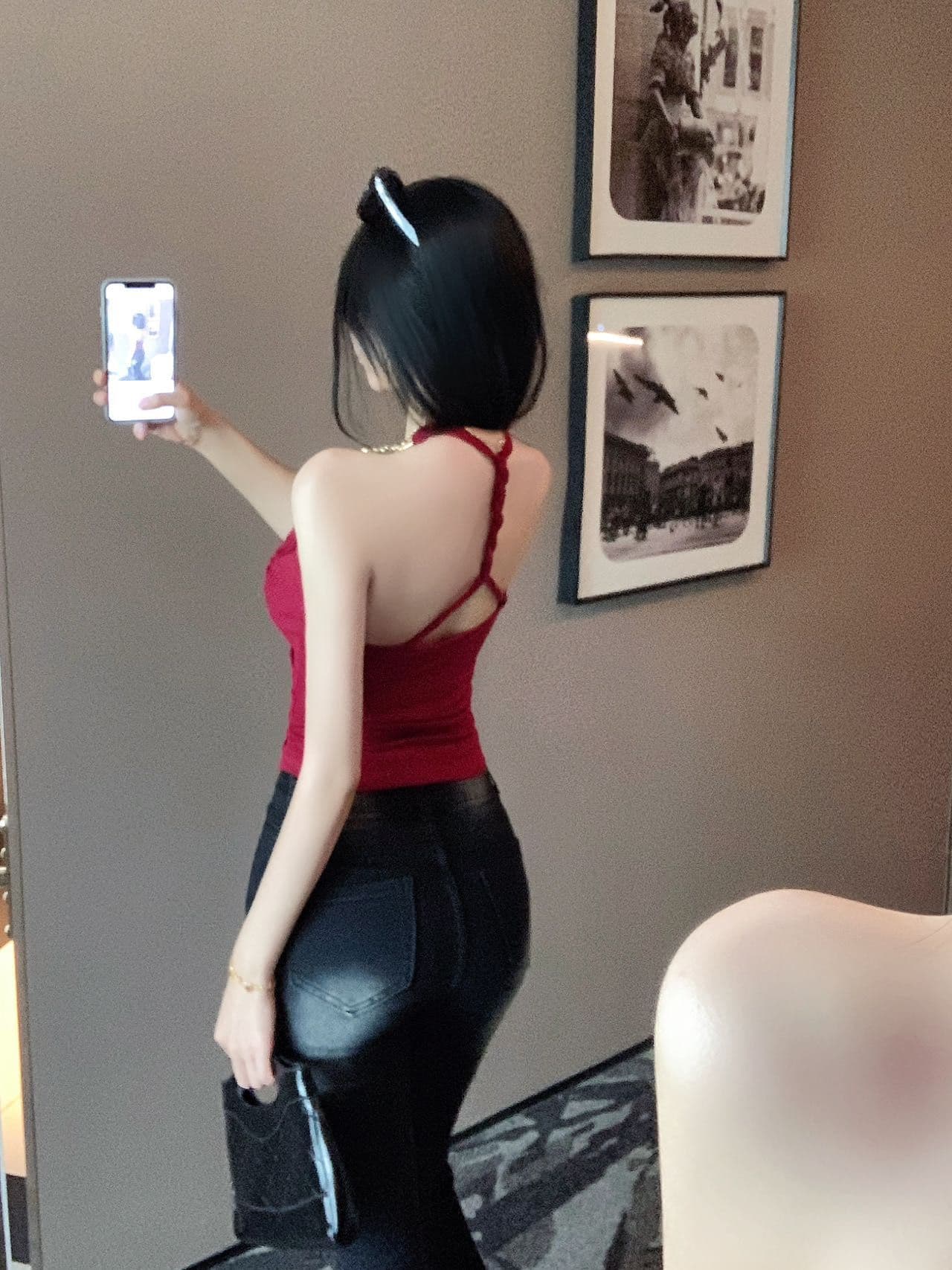 숙녀 체인 행침 목 벨트 가슴 패드 캐미솔 아름다움 뒤로 주름 허리 수축 디자인 센스 맨위 상세 이미지 16