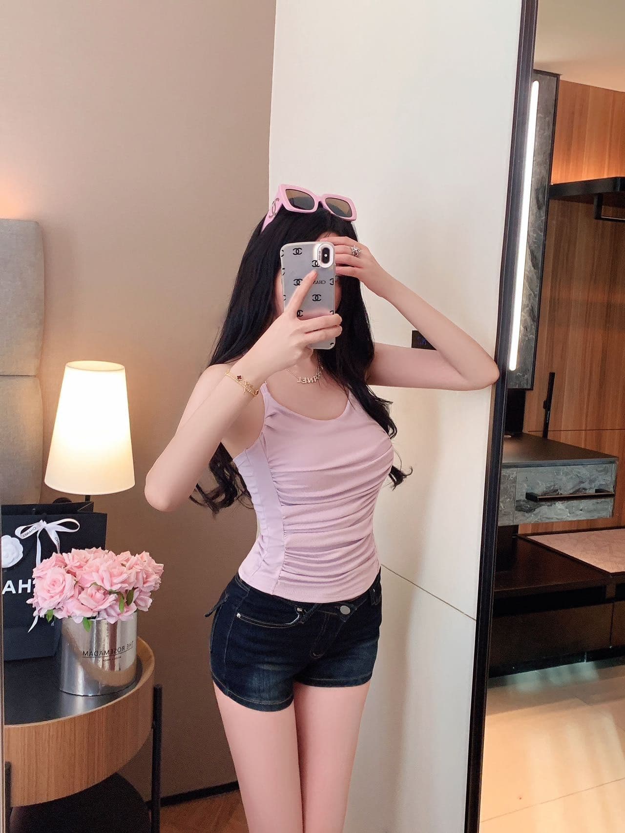숙녀 체인 행침 목 벨트 가슴 패드 캐미솔 아름다움 뒤로 주름 허리 수축 디자인 센스 맨위 상세 이미지 21