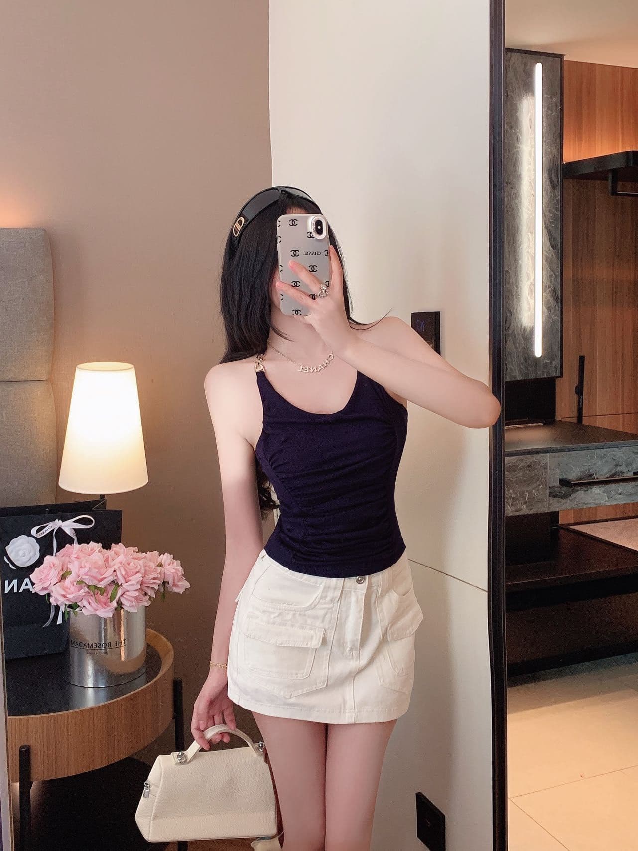 숙녀 체인 행침 목 벨트 가슴 패드 캐미솔 아름다움 뒤로 주름 허리 수축 디자인 센스 맨위 상세 이미지 25