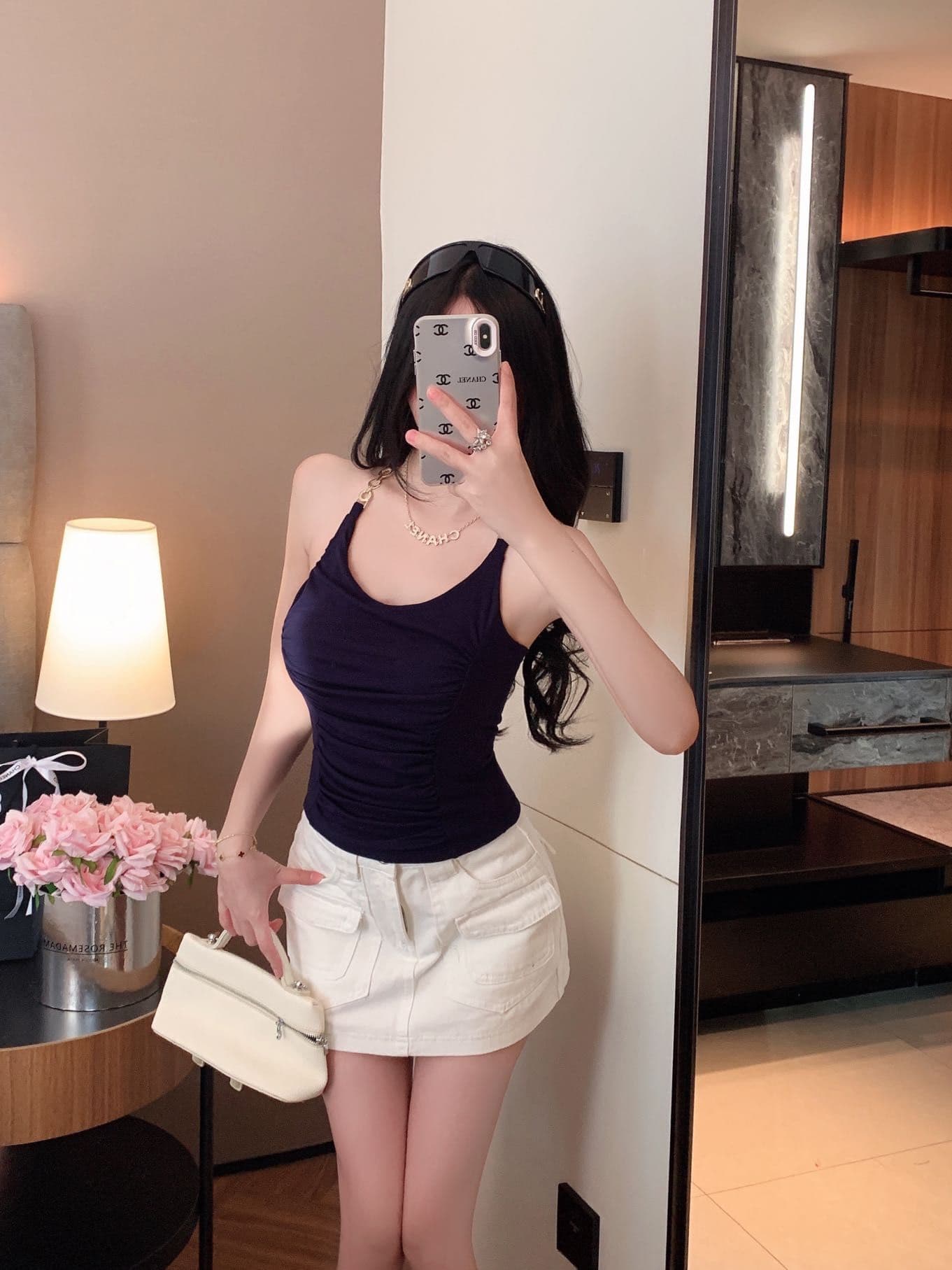 숙녀 체인 행침 목 벨트 가슴 패드 캐미솔 아름다움 뒤로 주름 허리 수축 디자인 센스 맨위 상세 이미지 27