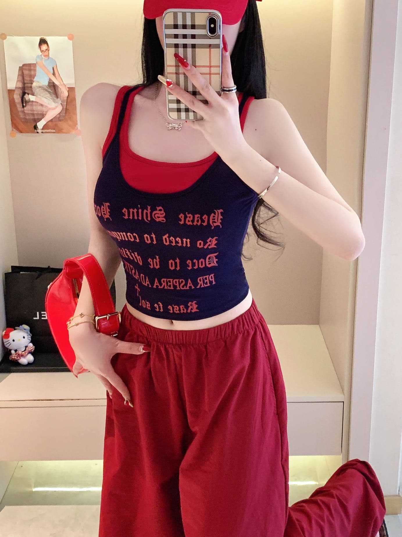 아메리칸 핫걸 알파벳 프린트 페이크 레이어드 디자인 센스 캐미솔 2026 여름 새로운 몸매 가꾸기 맨위 트렌디 상세 이미지 16
