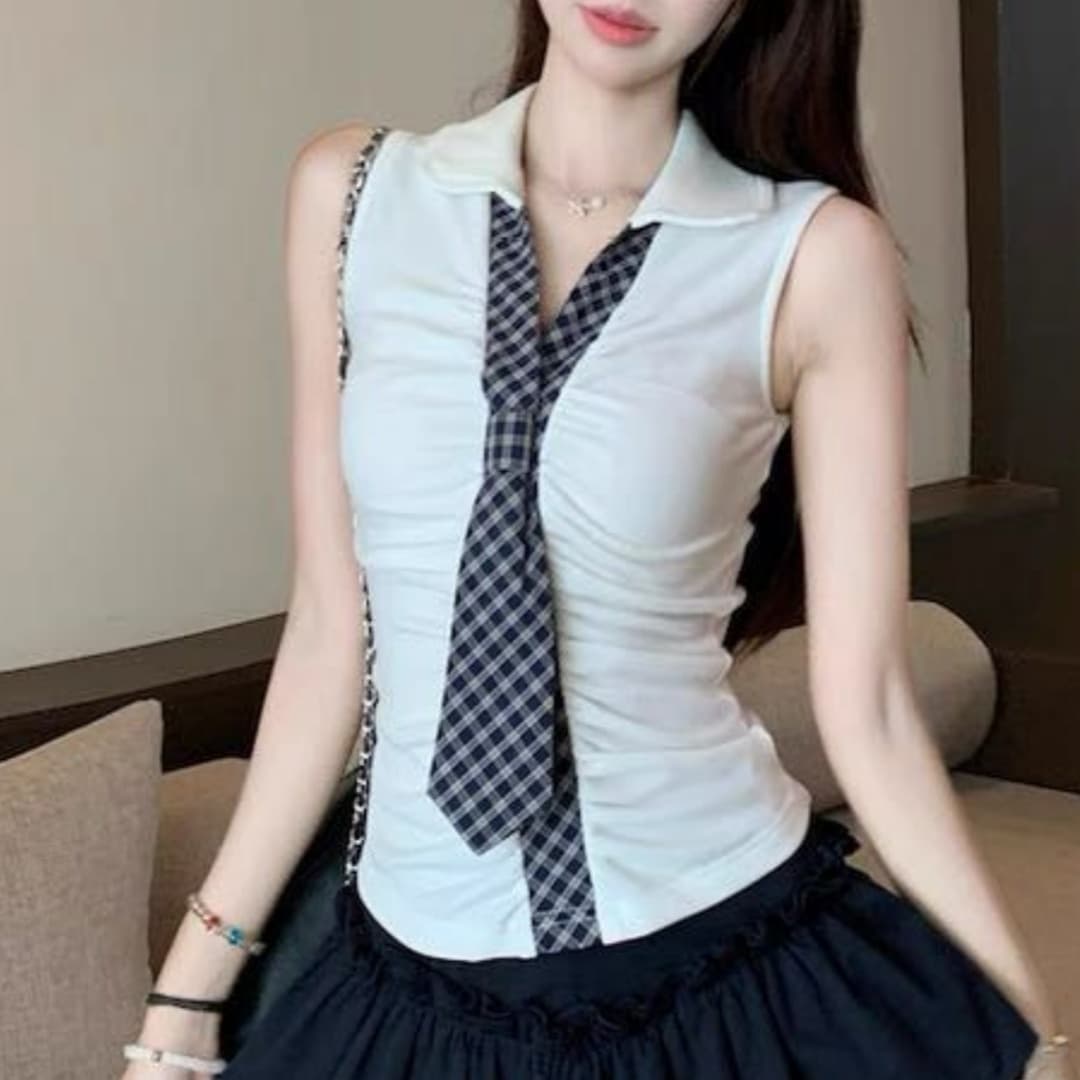 한 부서 미니멀리즘 체크무늬 넥타이 맨위 디자인 센스 몸매 가꾸기 외출용 인사이드 가져 가라. 조끼 작은 셔츠
