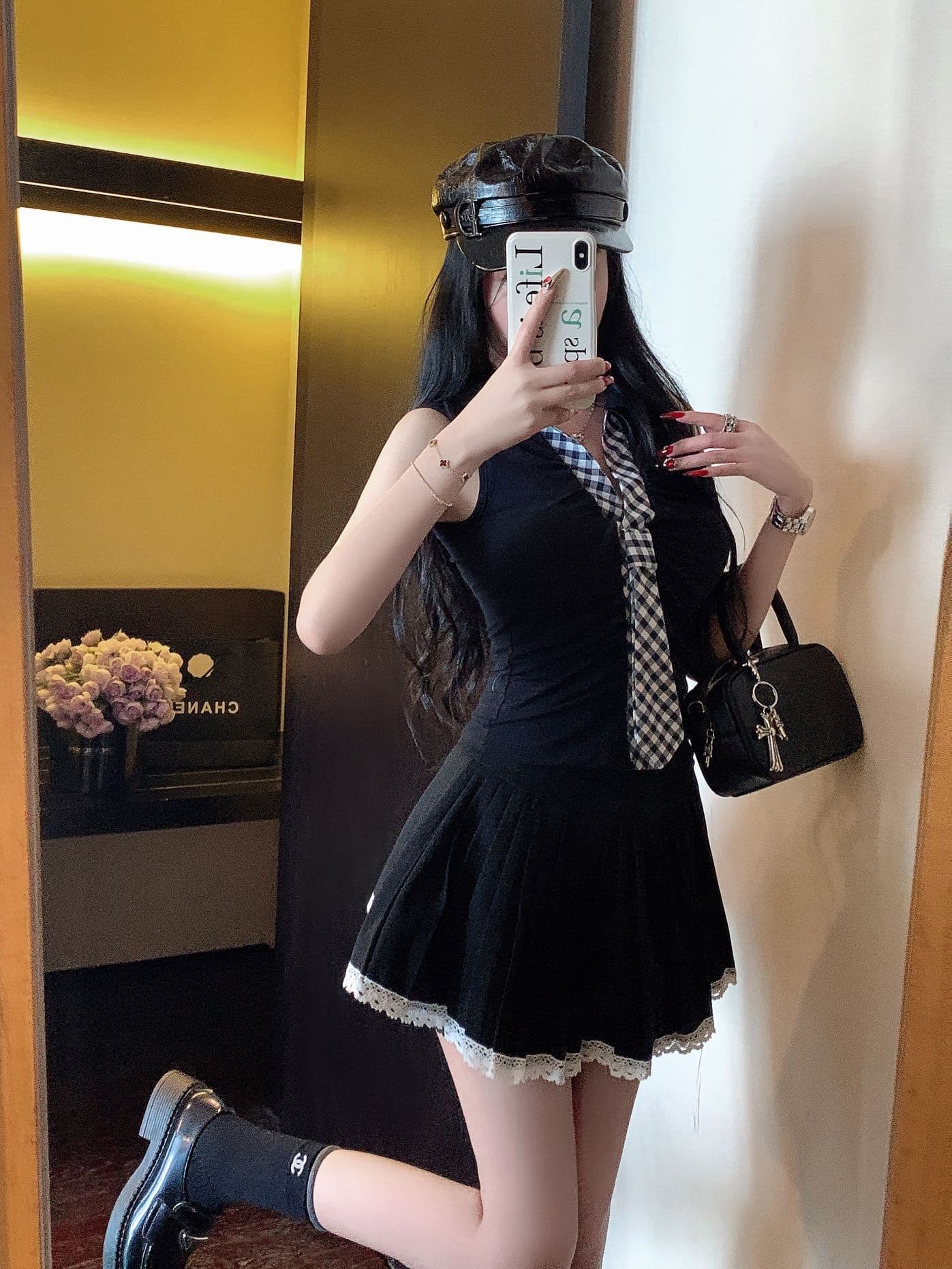 한 부서 미니멀리즘 체크무늬 넥타이 맨위 디자인 센스 몸매 가꾸기 외출용 인사이드 가져 가라. 조끼 작은 셔츠 상세 이미지 2