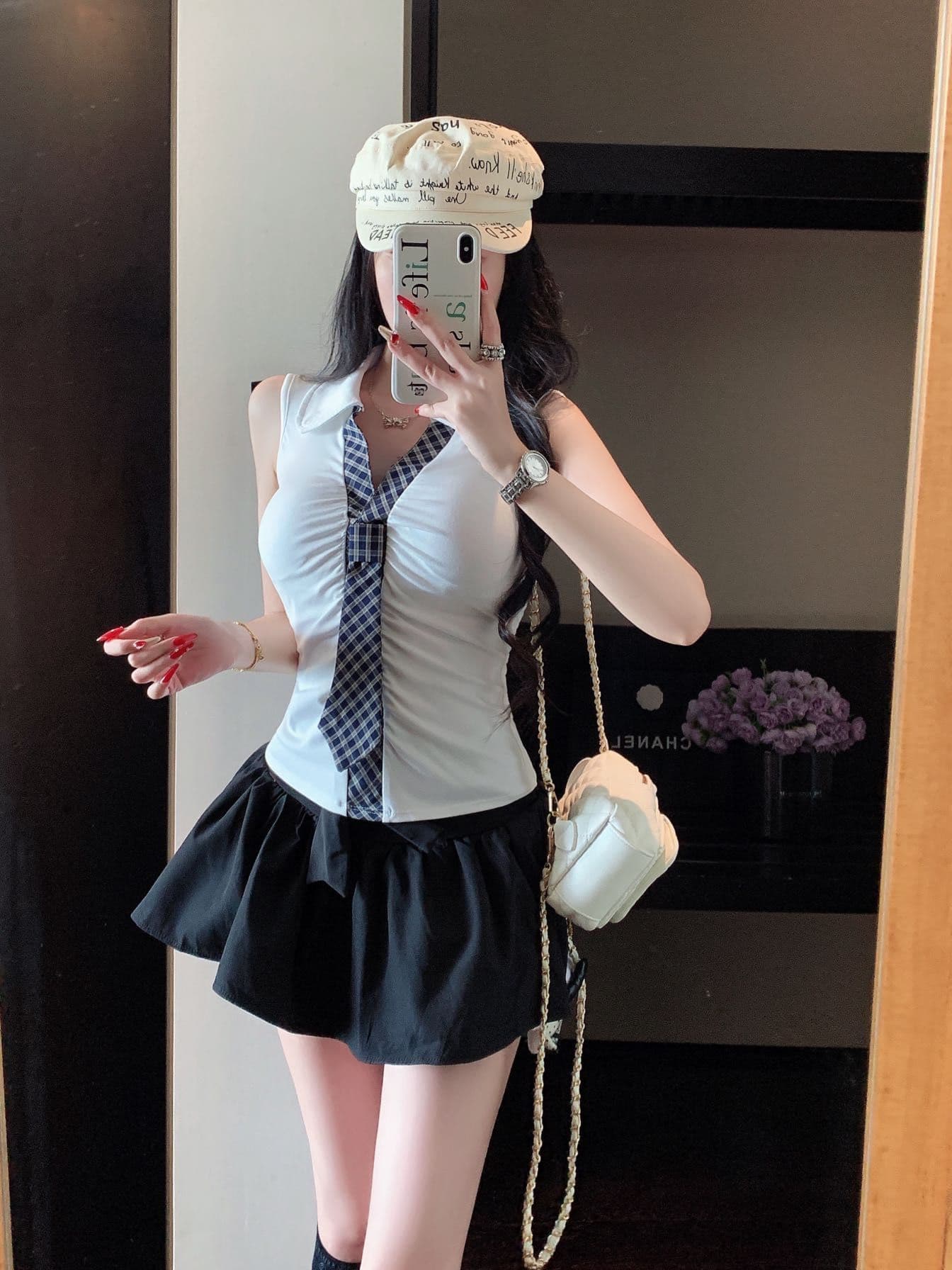 한 부서 미니멀리즘 체크무늬 넥타이 맨위 디자인 센스 몸매 가꾸기 외출용 인사이드 가져 가라. 조끼 작은 셔츠 상세 이미지 7