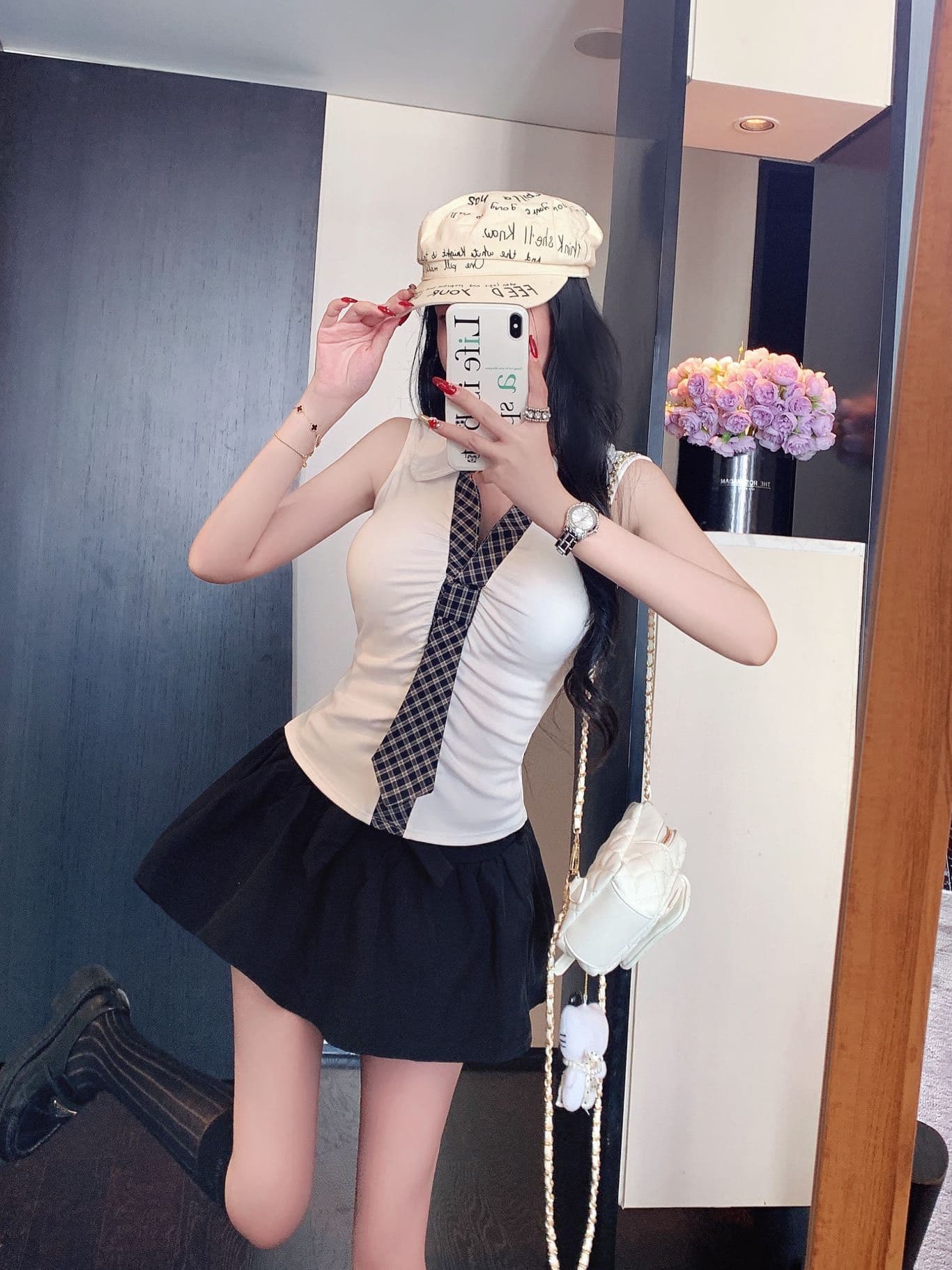 한 부서 미니멀리즘 체크무늬 넥타이 맨위 디자인 센스 몸매 가꾸기 외출용 인사이드 가져 가라. 조끼 작은 셔츠 상세 이미지 8