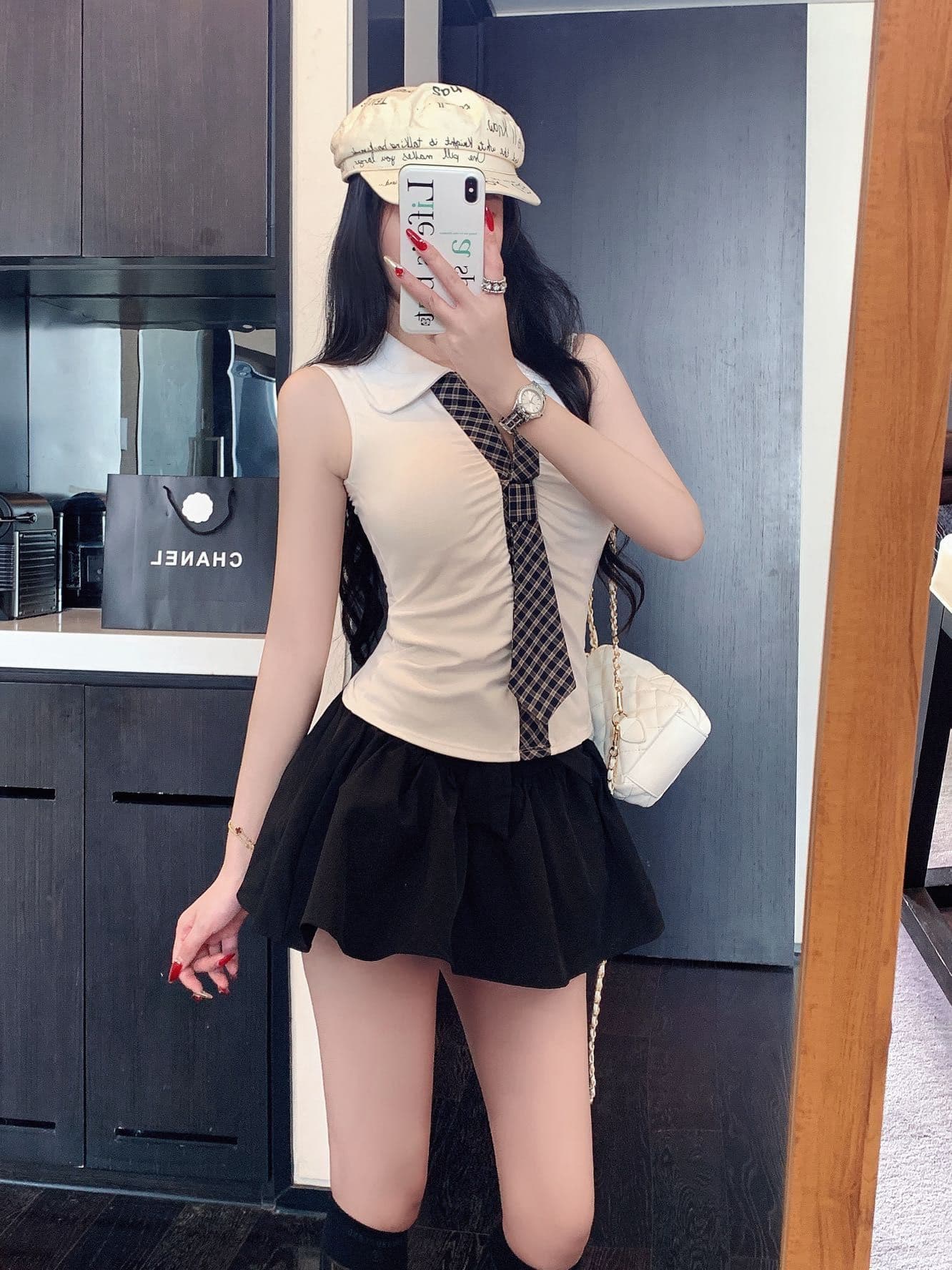 한 부서 미니멀리즘 체크무늬 넥타이 맨위 디자인 센스 몸매 가꾸기 외출용 인사이드 가져 가라. 조끼 작은 셔츠 상세 이미지 10