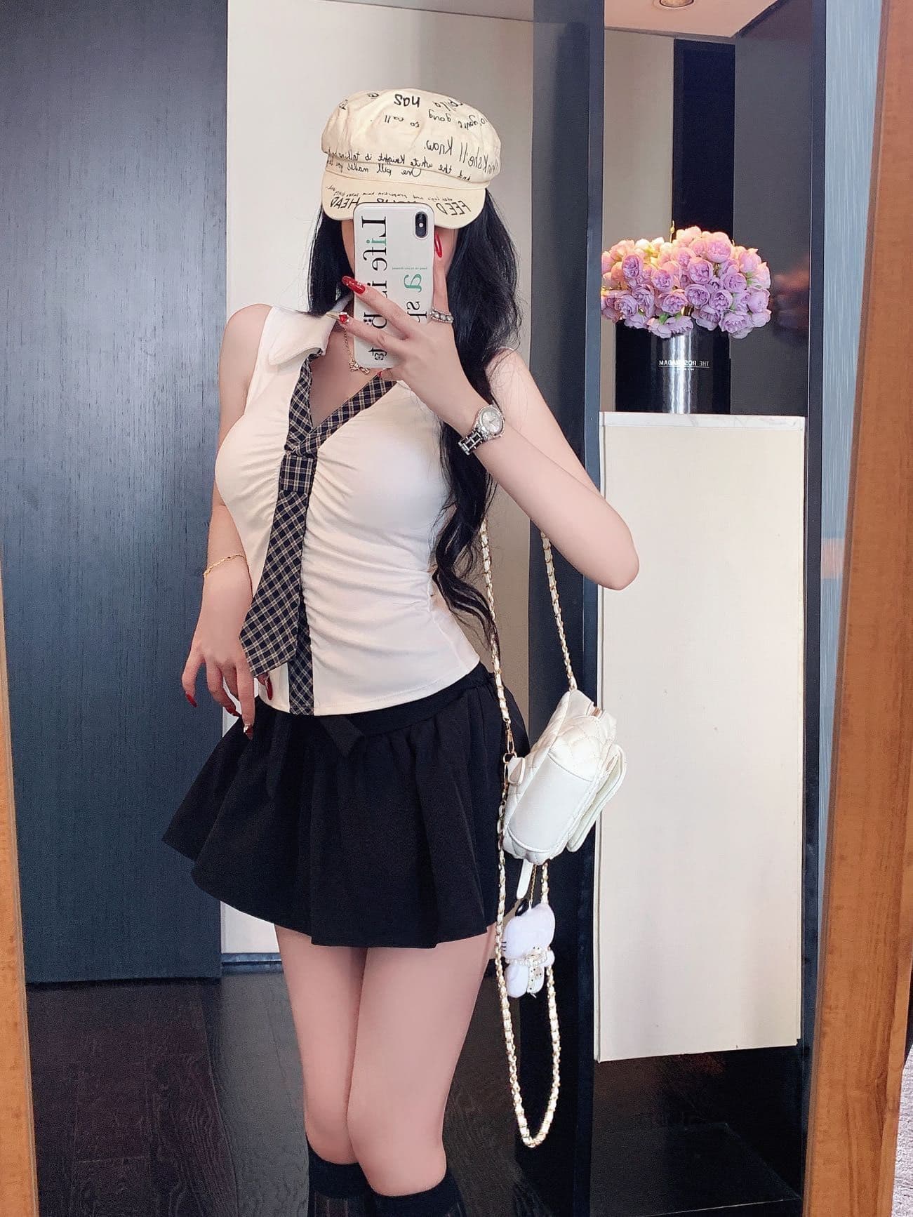 한 부서 미니멀리즘 체크무늬 넥타이 맨위 디자인 센스 몸매 가꾸기 외출용 인사이드 가져 가라. 조끼 작은 셔츠 상세 이미지 12
