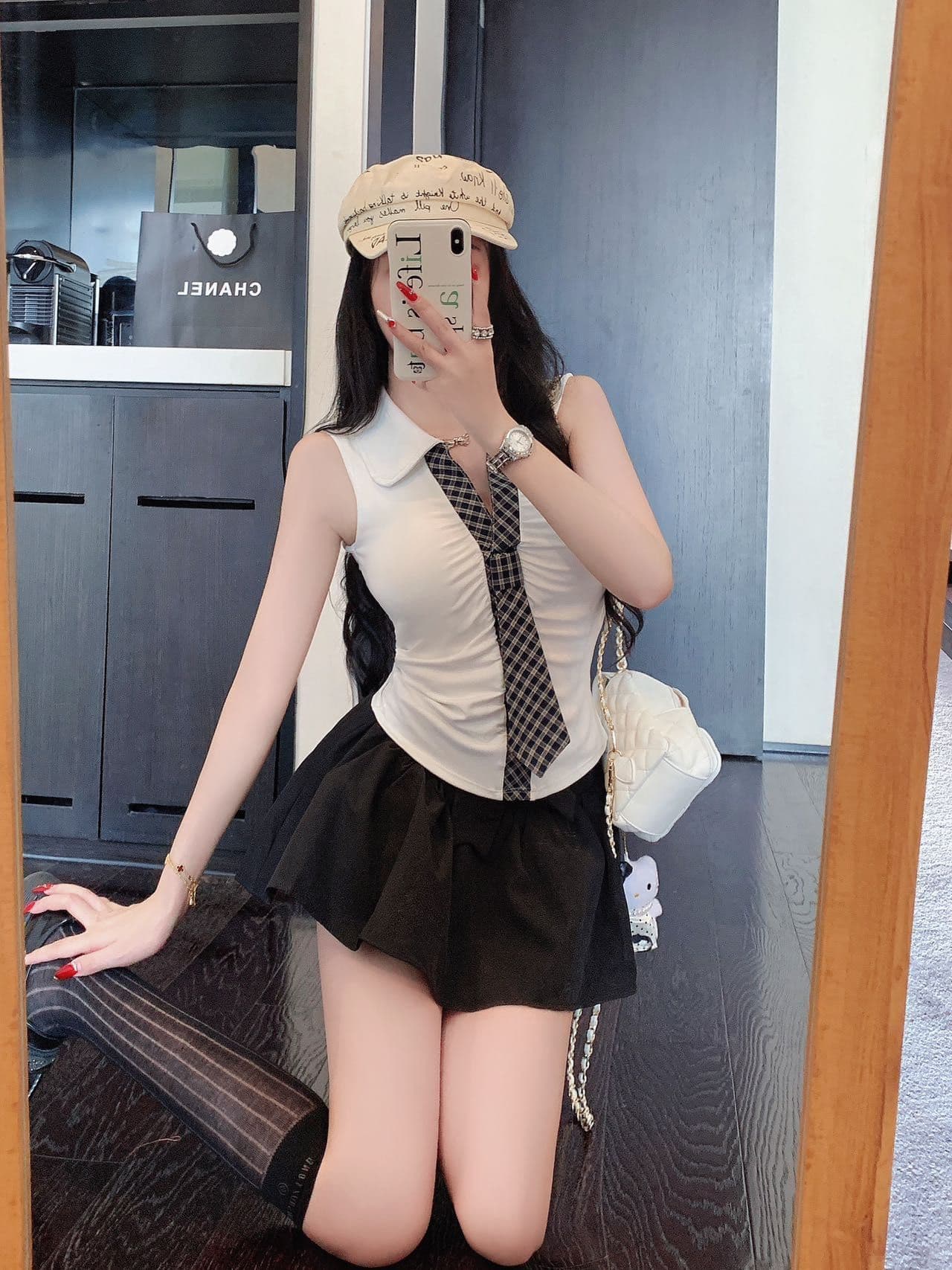 한 부서 미니멀리즘 체크무늬 넥타이 맨위 디자인 센스 몸매 가꾸기 외출용 인사이드 가져 가라. 조끼 작은 셔츠 상세 이미지 13