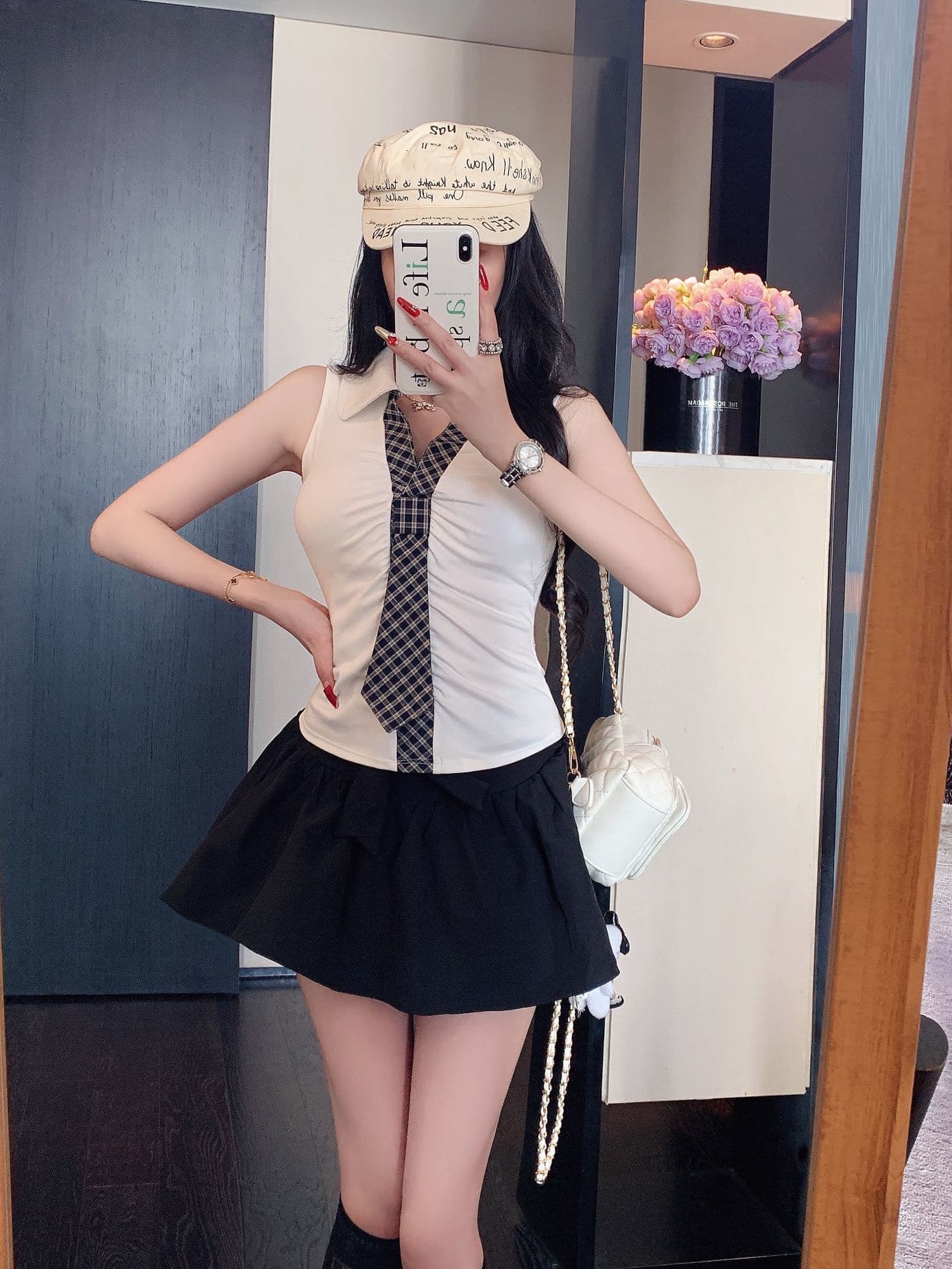 한 부서 미니멀리즘 체크무늬 넥타이 맨위 디자인 센스 몸매 가꾸기 외출용 인사이드 가져 가라. 조끼 작은 셔츠 상세 이미지 15