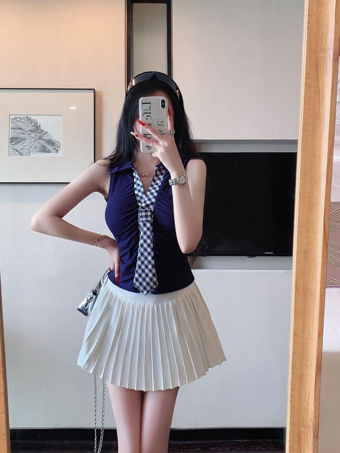 한 부서 미니멀리즘 체크무늬 넥타이 맨위 디자인 센스 몸매 가꾸기 외출용 인사이드 가져 가라. 조끼 작은 셔츠 상세 이미지 19