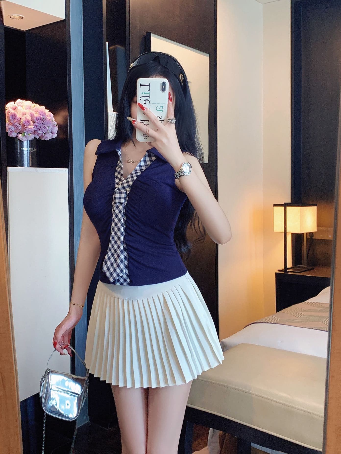 한 부서 미니멀리즘 체크무늬 넥타이 맨위 디자인 센스 몸매 가꾸기 외출용 인사이드 가져 가라. 조끼 작은 셔츠 상세 이미지 20