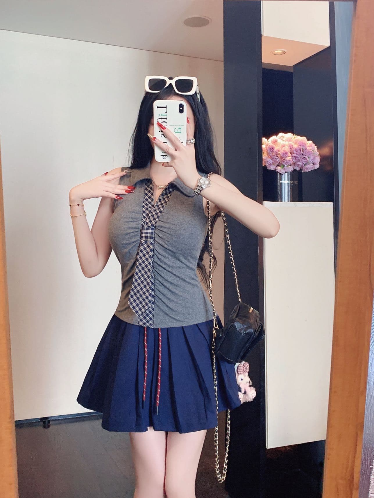 한 부서 미니멀리즘 체크무늬 넥타이 맨위 디자인 센스 몸매 가꾸기 외출용 인사이드 가져 가라. 조끼 작은 셔츠 상세 이미지 22
