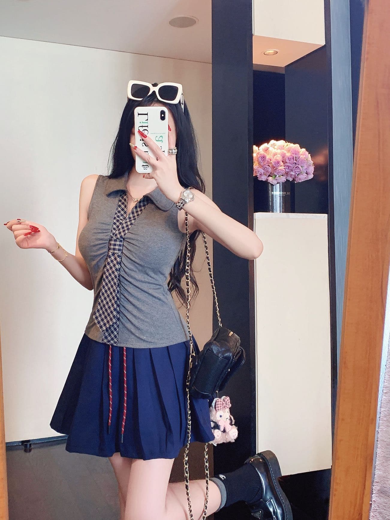 한 부서 미니멀리즘 체크무늬 넥타이 맨위 디자인 센스 몸매 가꾸기 외출용 인사이드 가져 가라. 조끼 작은 셔츠 상세 이미지 24